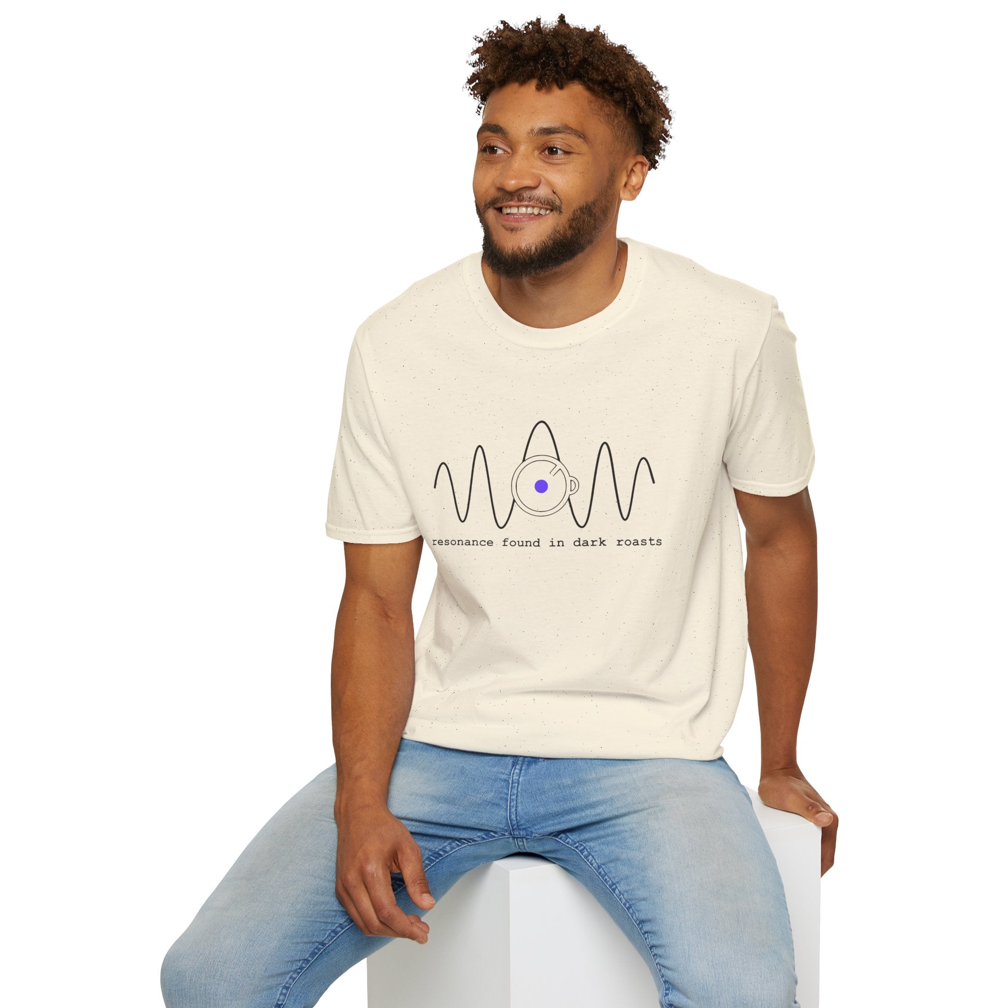 Dark Roast Resonance T-Shirt — Minimalist Audio Wave & Coffee Cup Art
