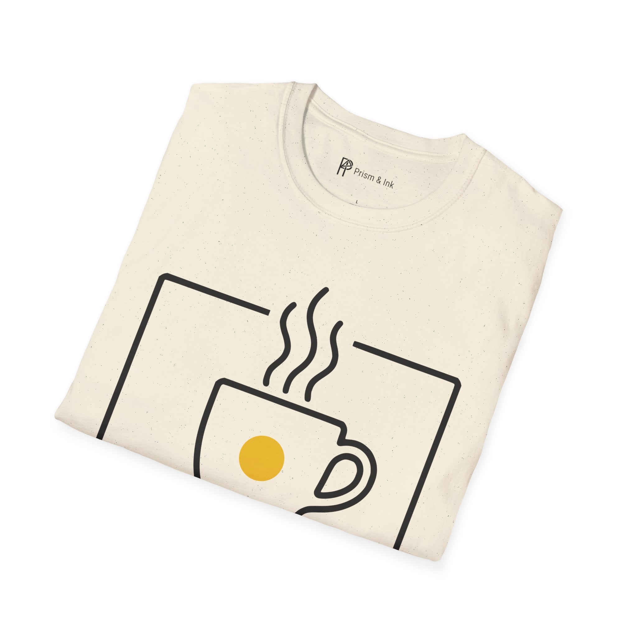 Framing the Morning Light T-Shirt — Minimalist Viewfinder & Coffee Cup Art