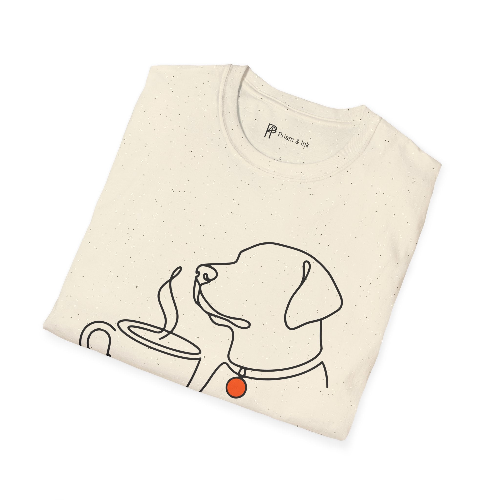 Stay Perked & Pawsitive T-Shirt — Minimal Dog and Coffee Line Art