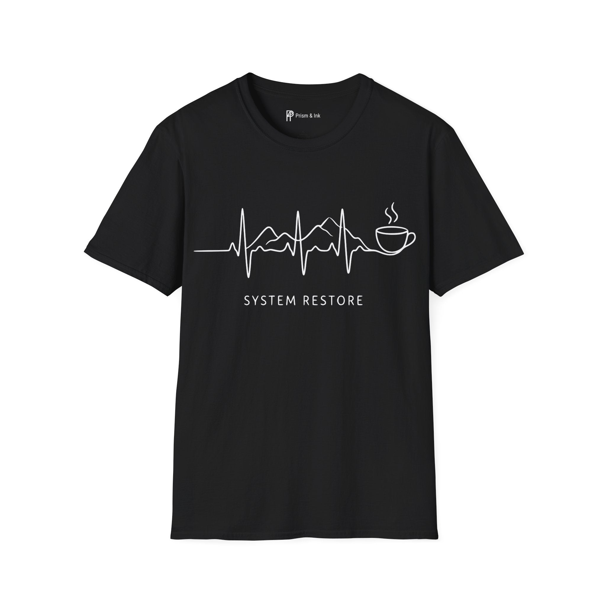 System Restore Coffee ECG Graphic T‑Shirt