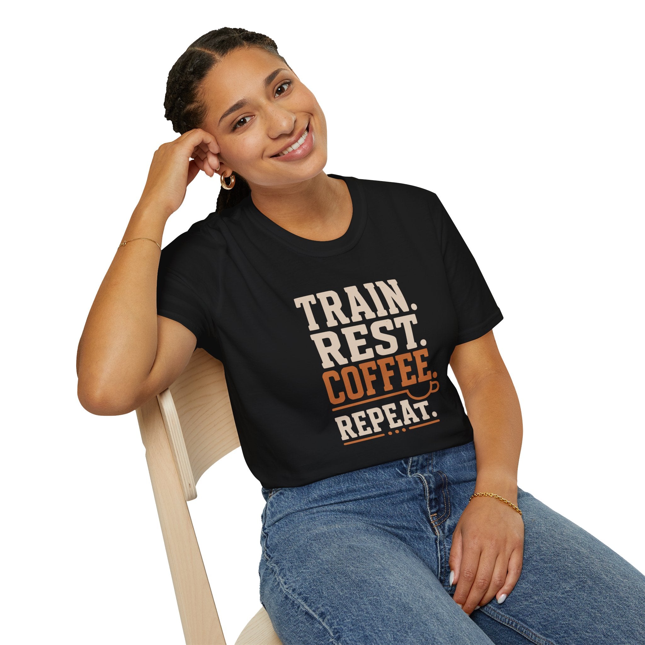 Train Rest Coffee Repeat Minimalist Gym Coffee T-Shirt