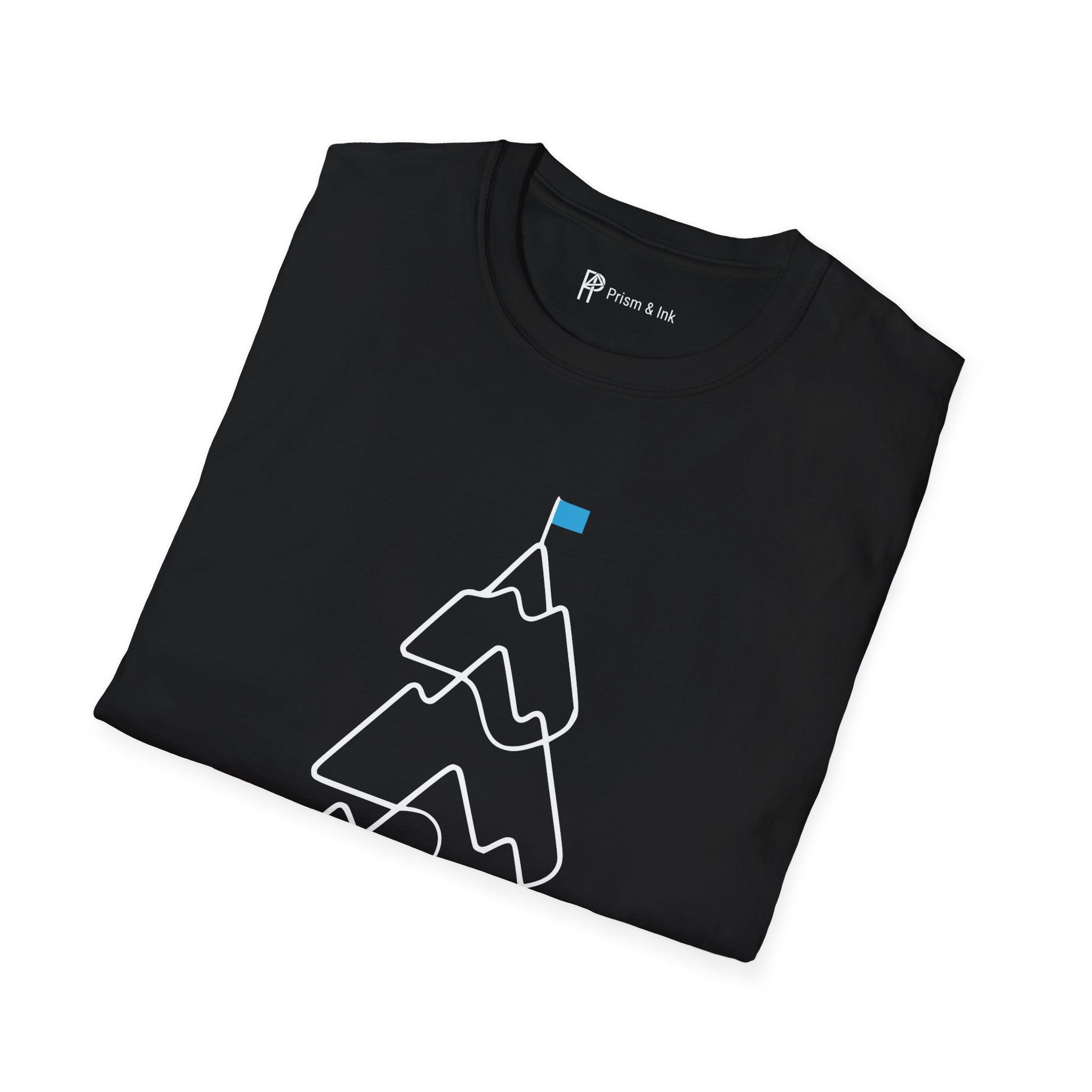 High Altitude Logic T-Shirt — Minimalist Coffee Steam & Mountain Peak Graphic