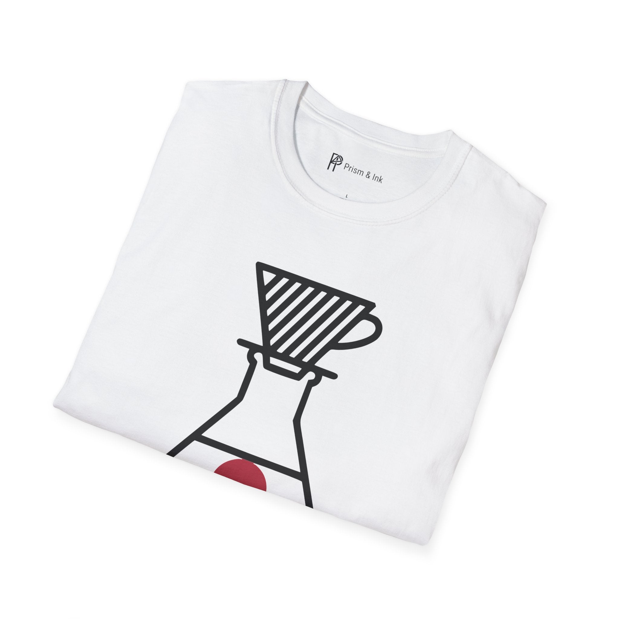 Ideal Extraction T-Shirt — Minimalist Lab Flask & Coffee Science Art