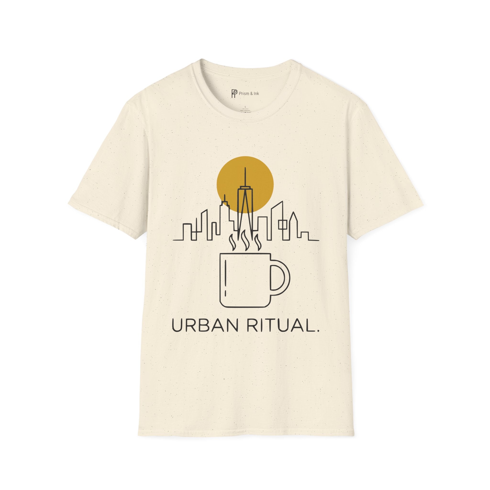 Urban Ritual T-Shirt — City Skyline Steam and Coffee Cup
