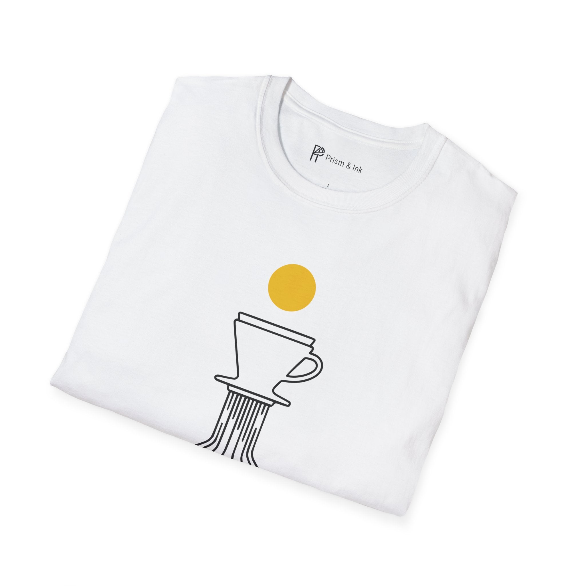Street Level Brew T-Shirt — Pour-Over Dripper and Crosswalk Silhouette