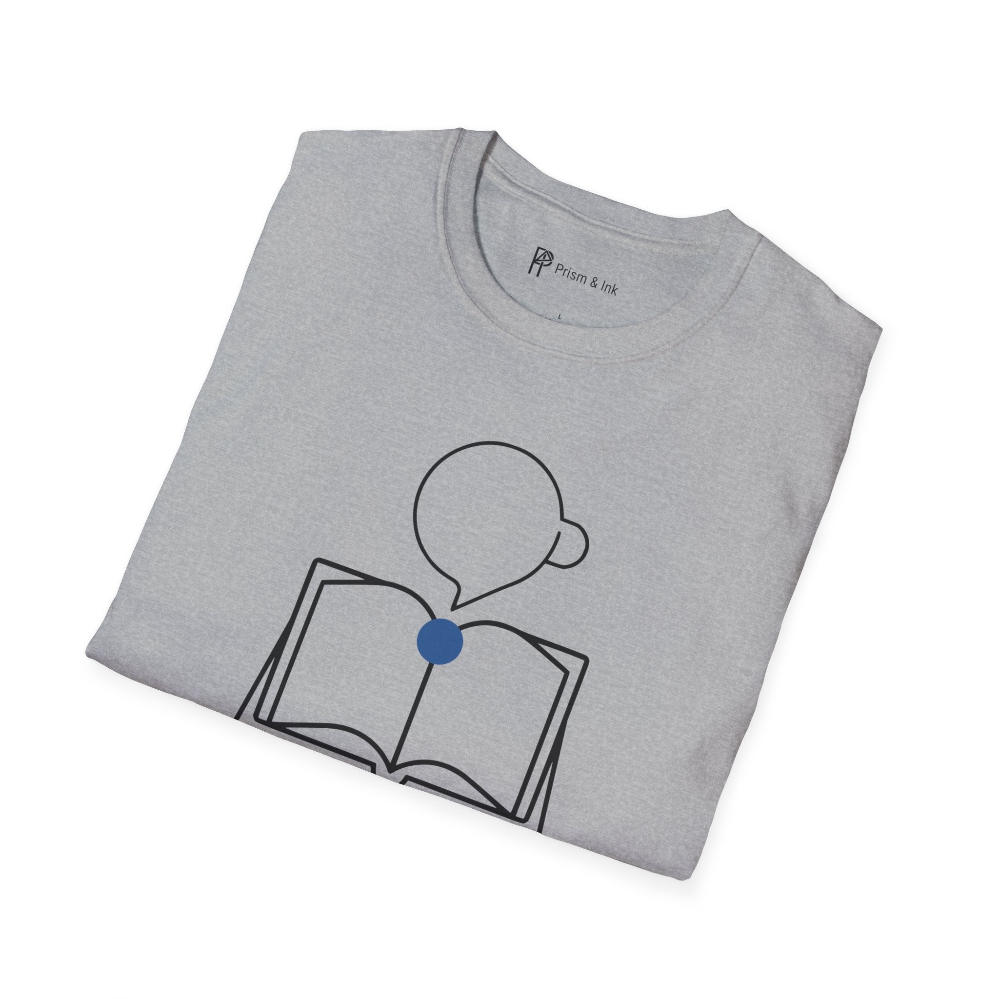 Fluent Thoughts Focused Shots T-Shirt — Minimalist Open Book & Coffee Art
