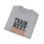 Train Rest Coffee Repeat Minimalist Gym Coffee T-Shirt