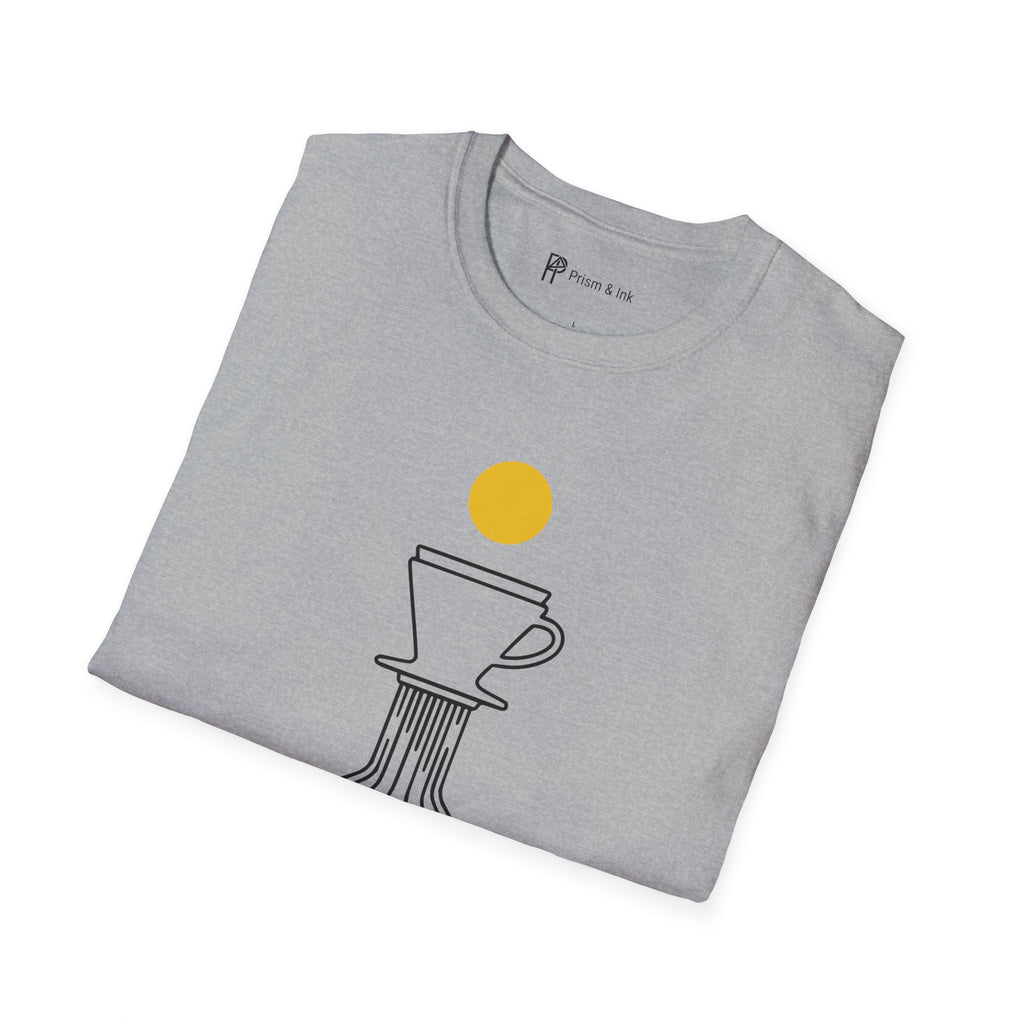 Street Level Brew T-Shirt — Pour-Over Dripper and Crosswalk Silhouette