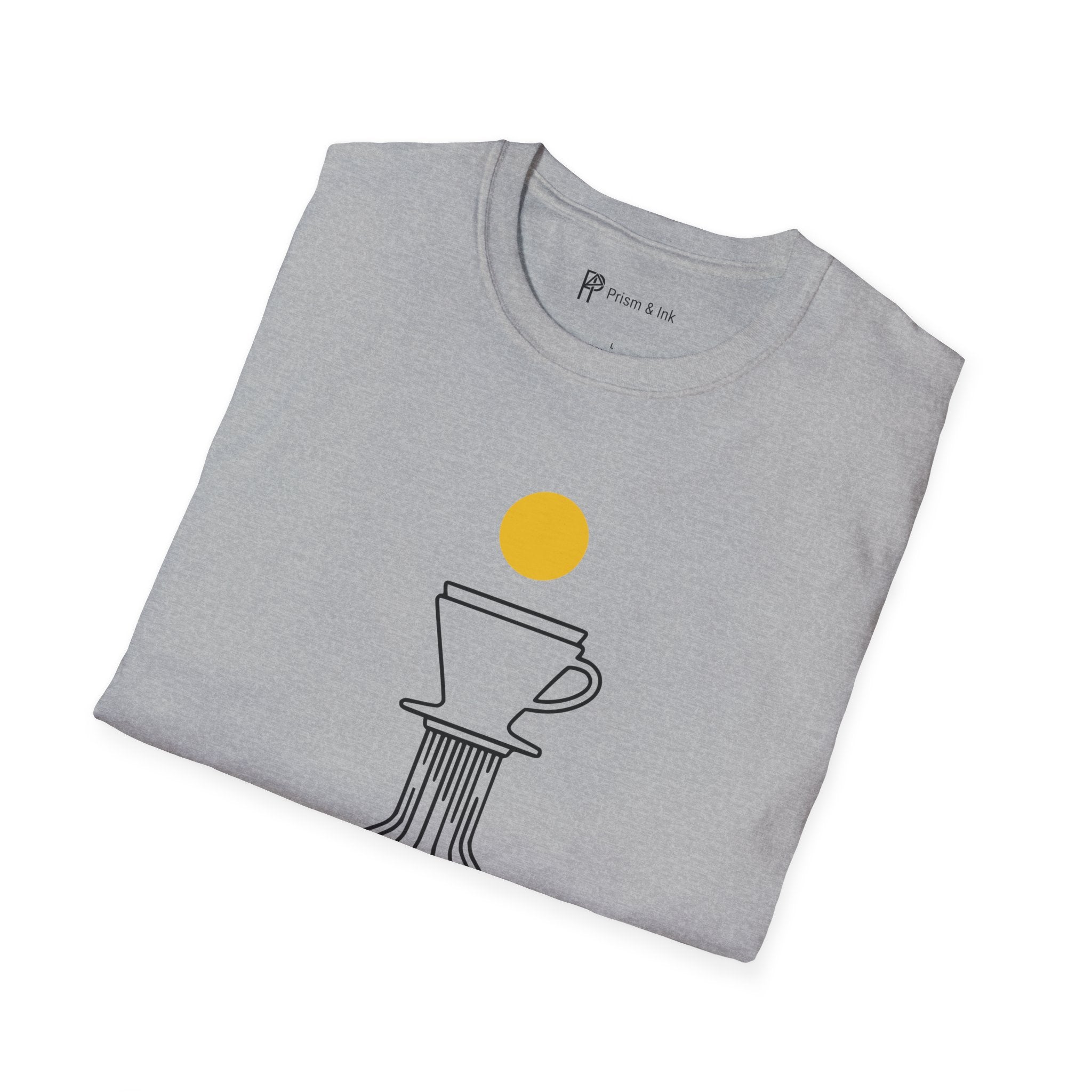 Street Level Brew T-Shirt — Pour-Over Dripper and Crosswalk Silhouette