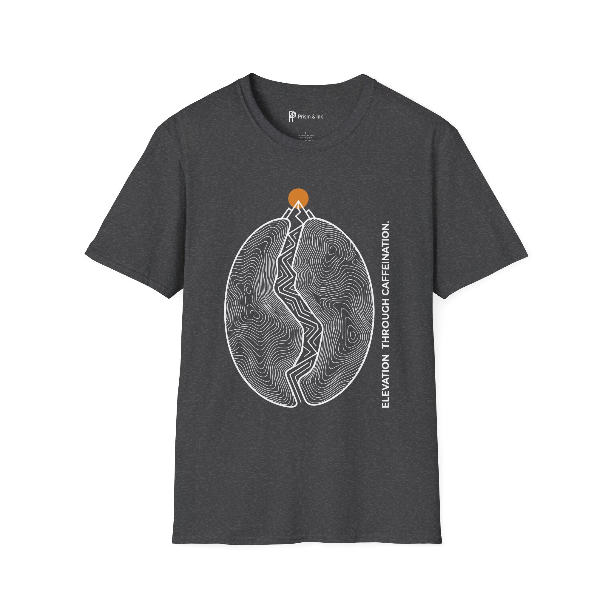 Caffeination Elevation T-Shirt — Topographic Bean and Mountain Peak