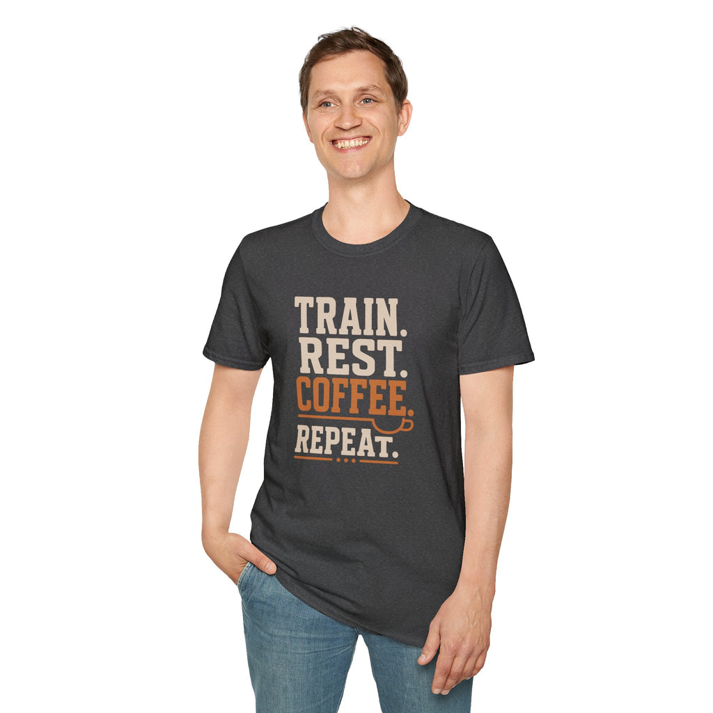Train Rest Coffee Repeat Minimalist Gym Coffee T-Shirt