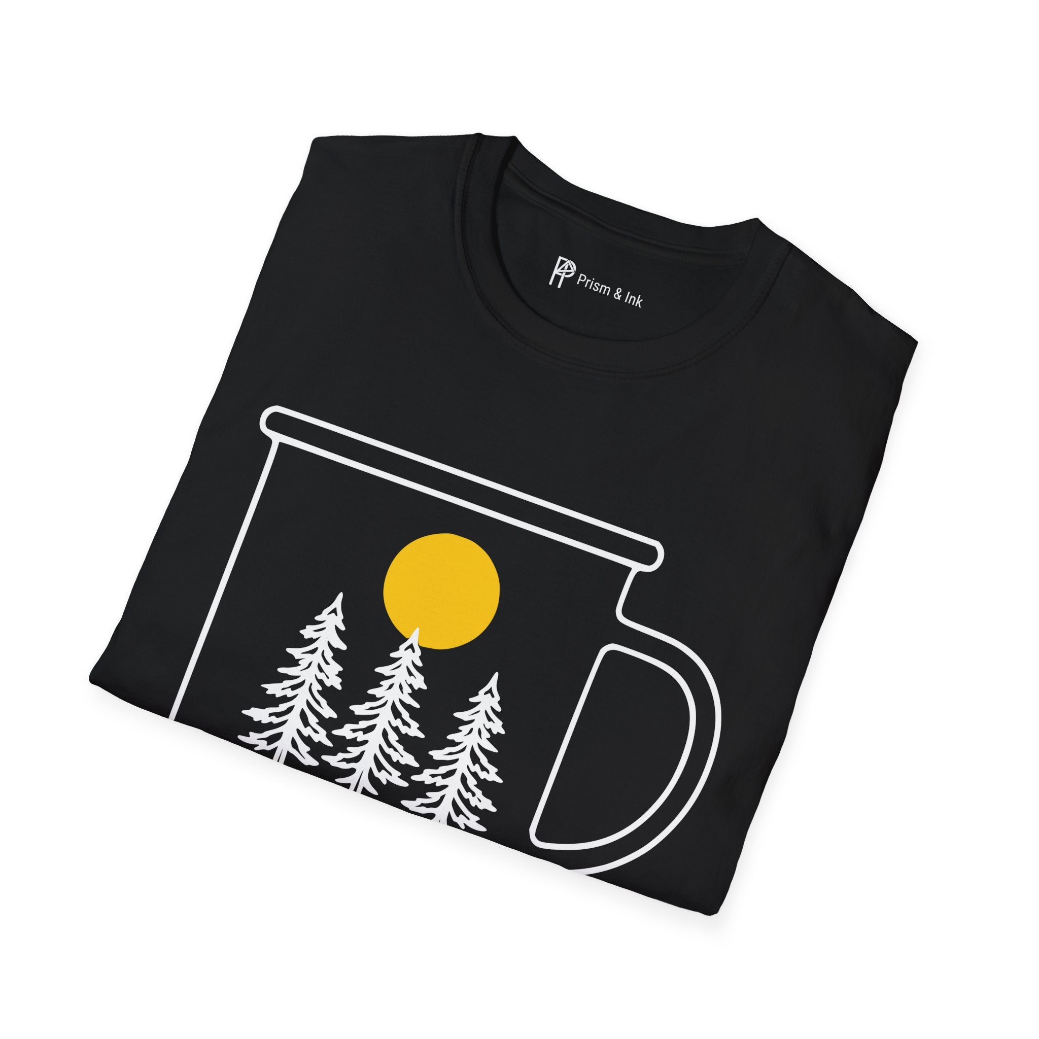 Wild & Awake T-Shirt — Outdoor Enamel Mug and Pine Forest