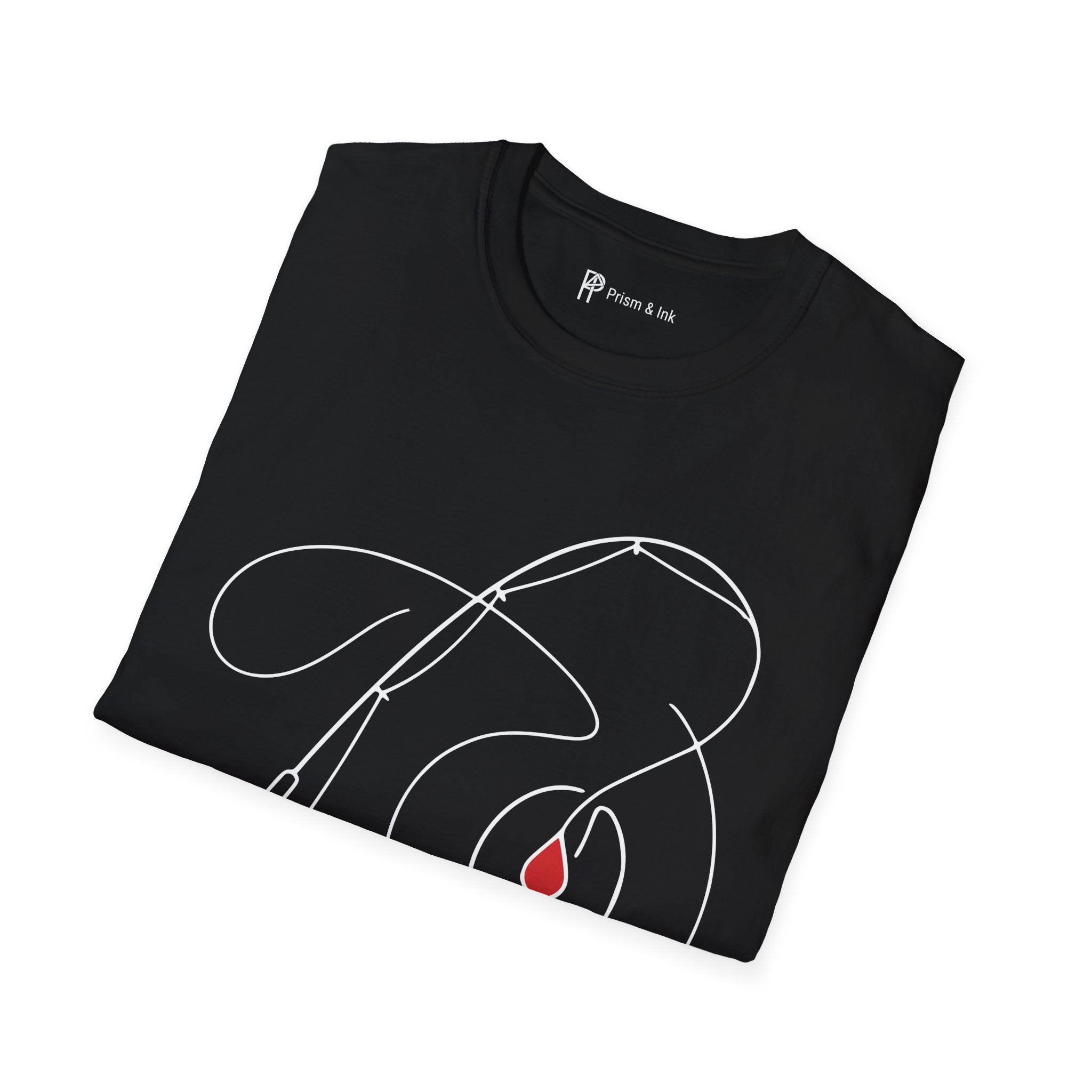 Casting for Caffeine T-Shirt — Minimalist Fly Fishing & Coffee Bean Art