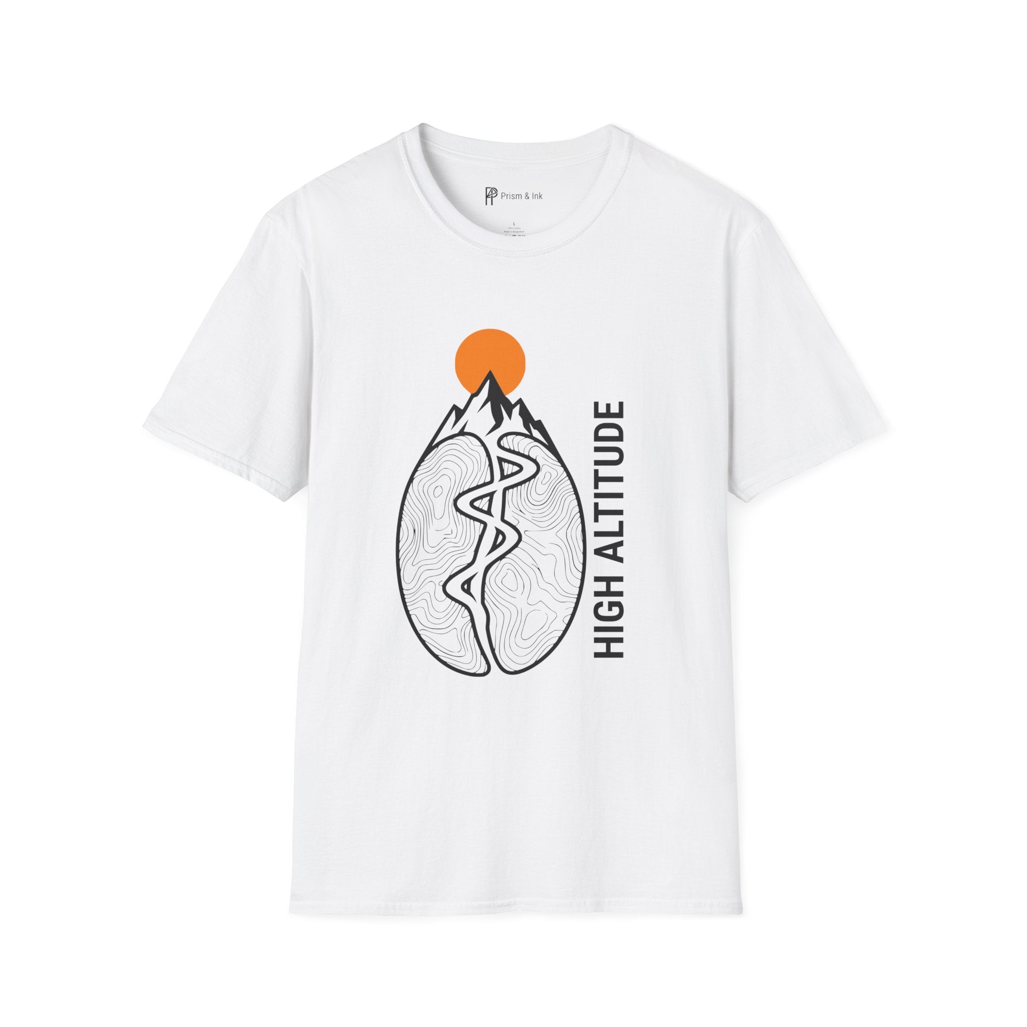 High Altitude T-Shirt — Topographic Coffee Bean Mountain Peak