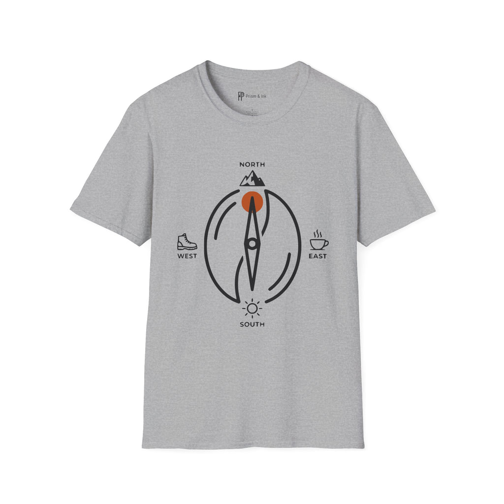 Caffeine Compass T-Shirt — Minimalist Coffee Bean Navigation