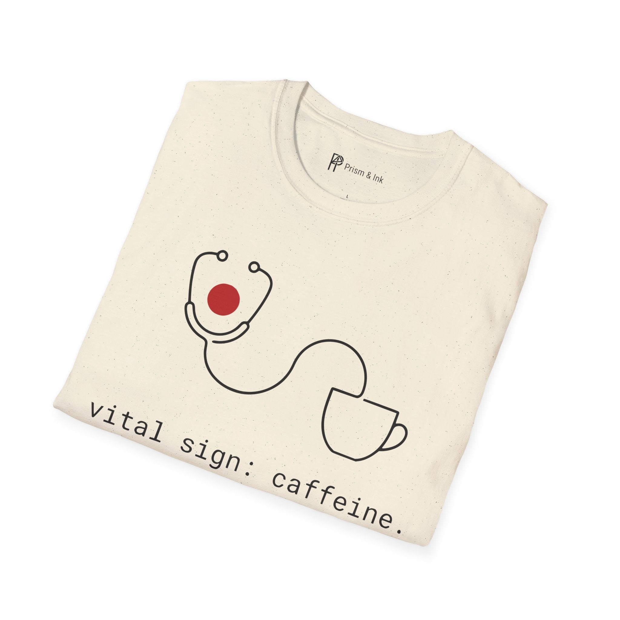 Vital Sign: Caffeine T-Shirt — Minimalist Stethoscope & Coffee Art