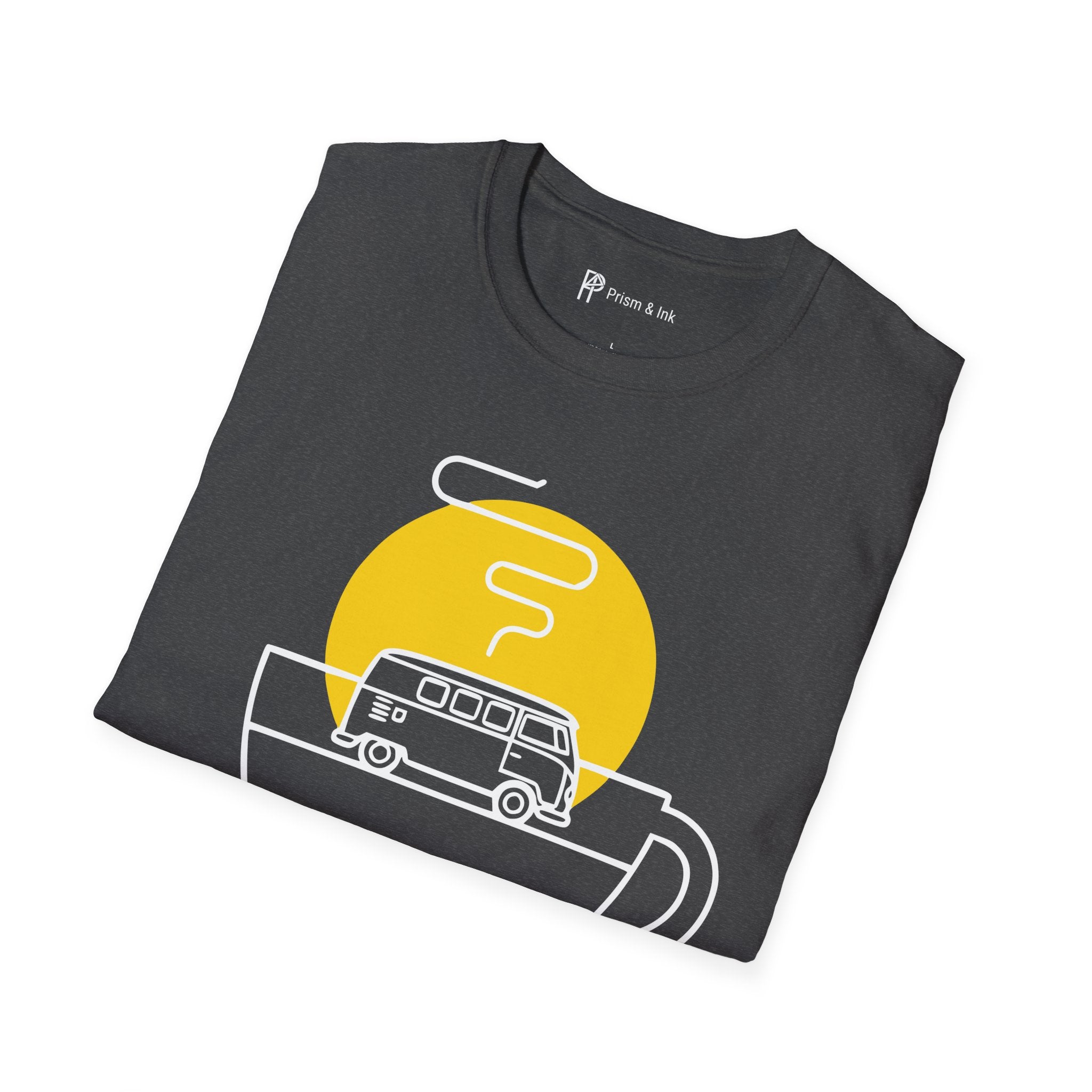 Morning Drift T-Shirt — Retro Camper Van and Coffee Cup