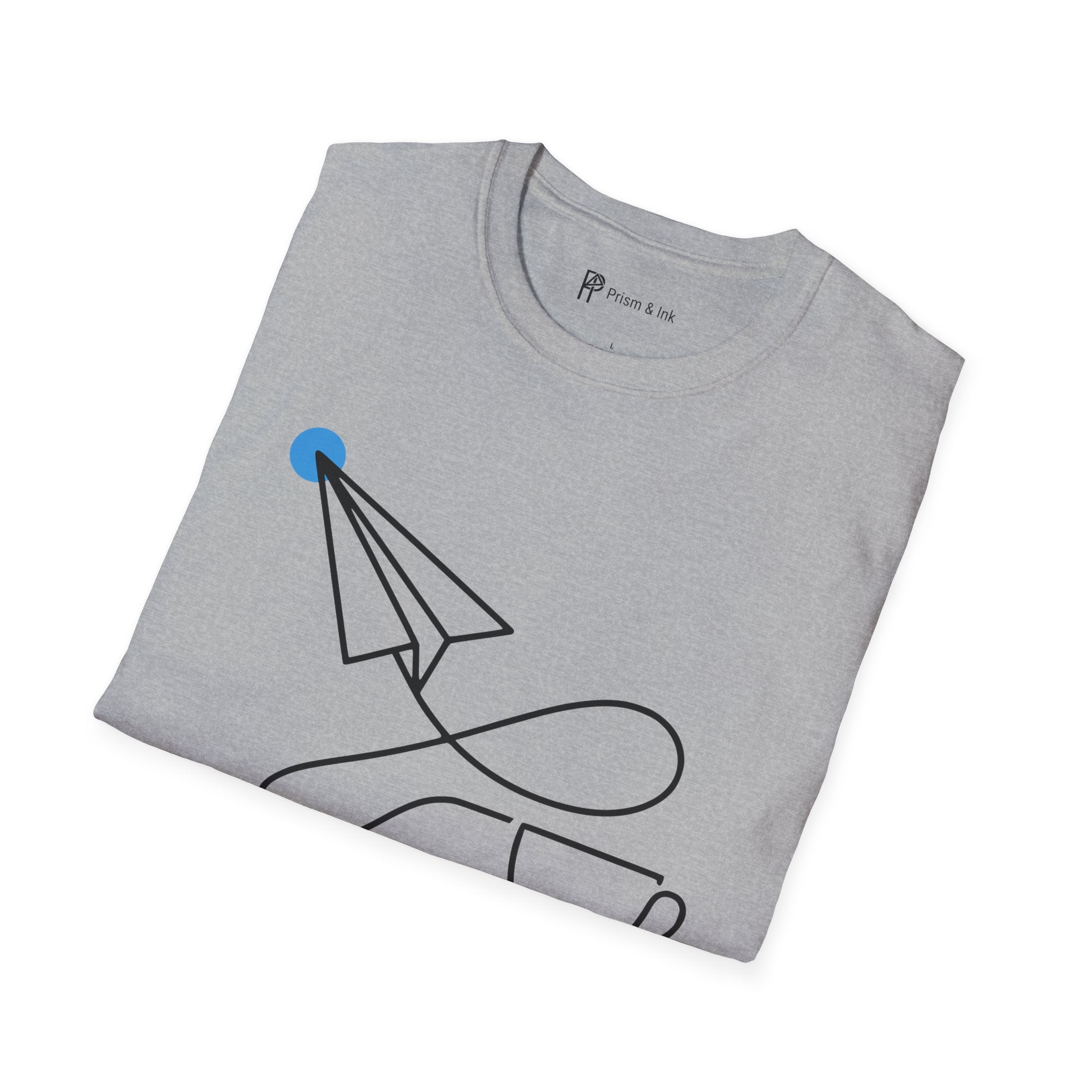 Red-Eye Routing Dark Roast T-Shirt — Minimalist Paper Plane & Coffee Flight Art