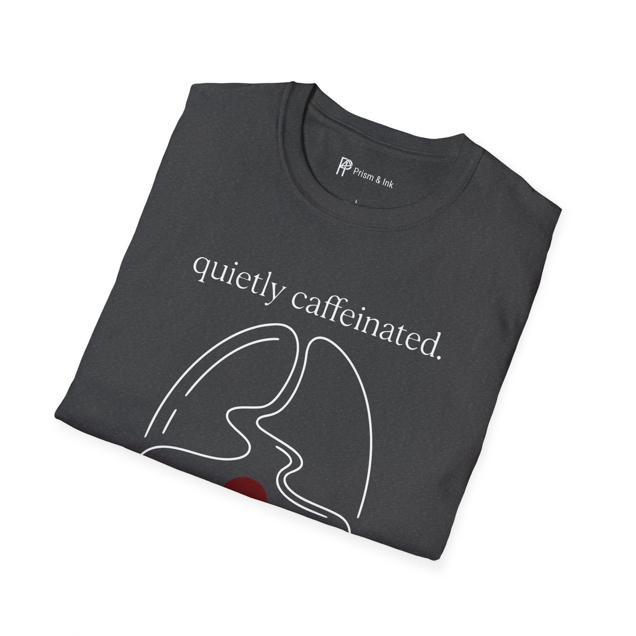Quietly Caffeinated T-Shirt — Coffee Bean and Mountain Peak Graph
