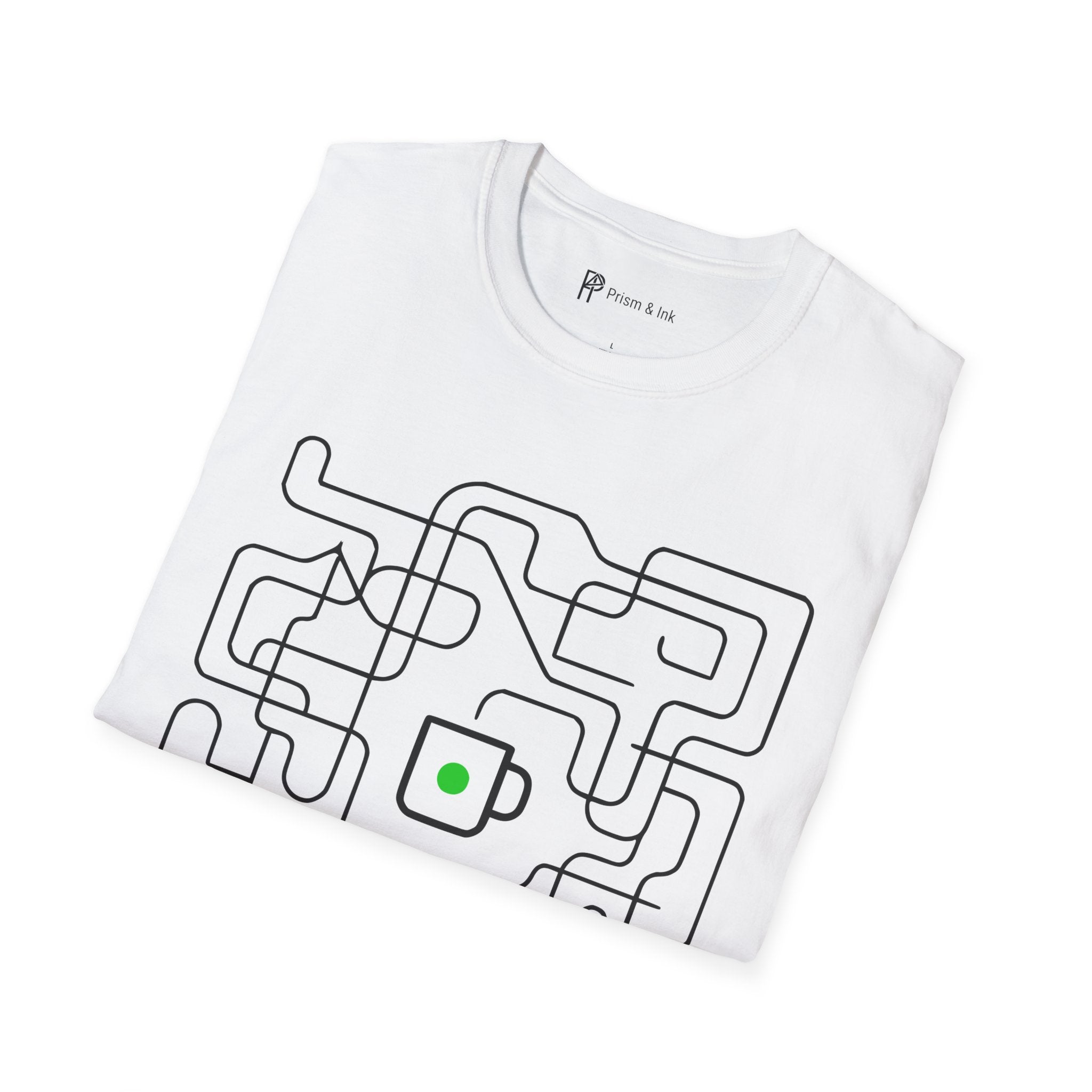 Life is a Maze Coffee T-Shirt — Minimalist Path to Home & Caffeine Art