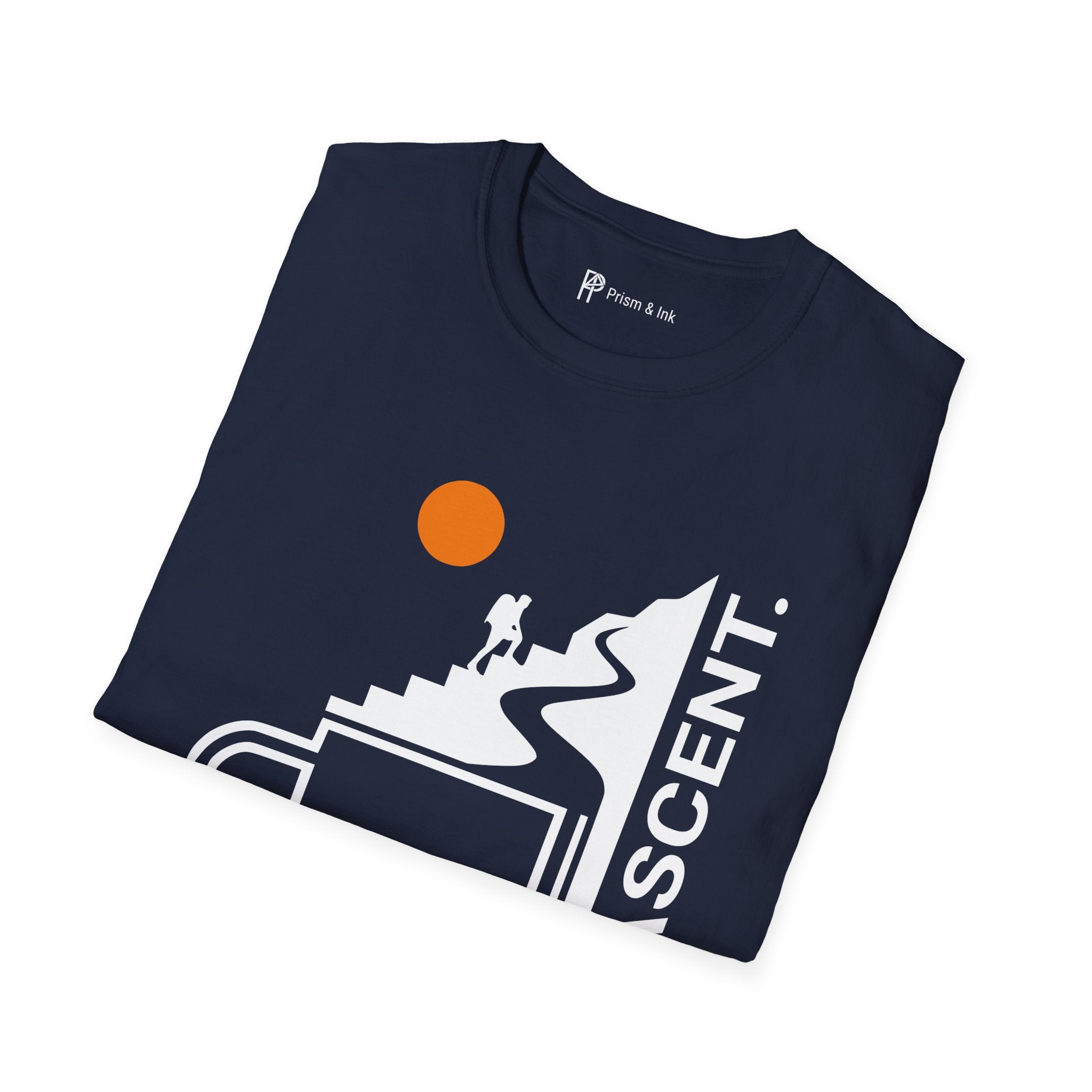 The Ascent T-Shirt — Coffee Cup Mountain Stairs and Hiker
