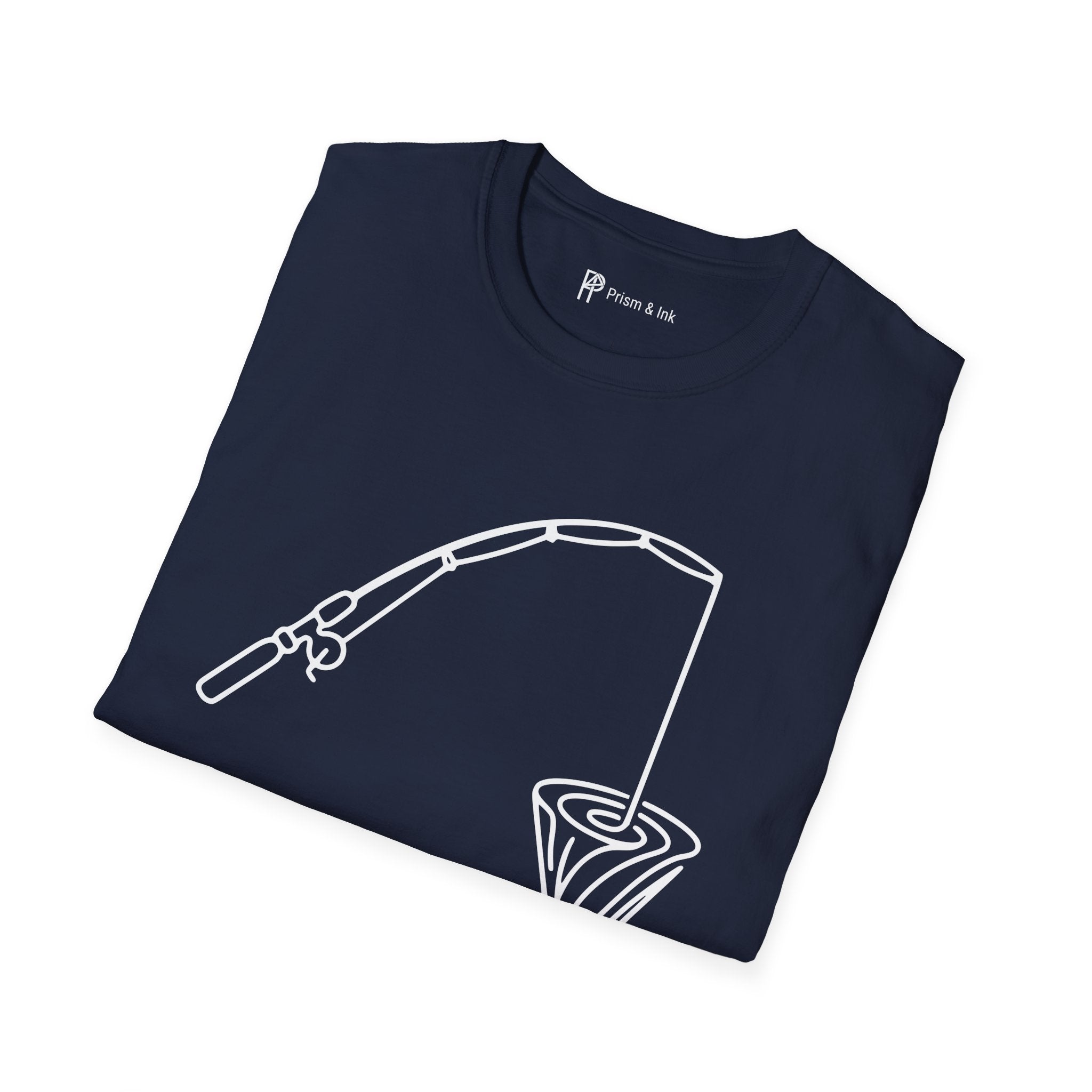 Slow Pour Patience T-Shirt — Fishing Rod & Coffee Dripper Graphic