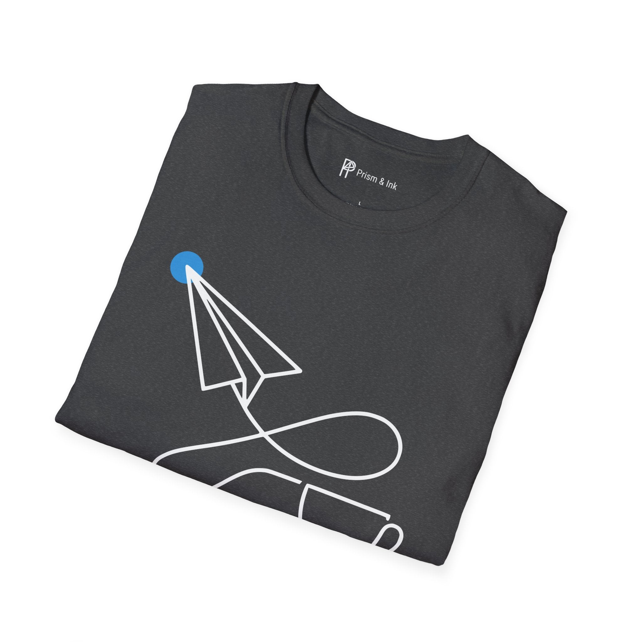 Red-Eye Routing Dark Roast T-Shirt — Minimalist Paper Plane & Coffee Flight Art