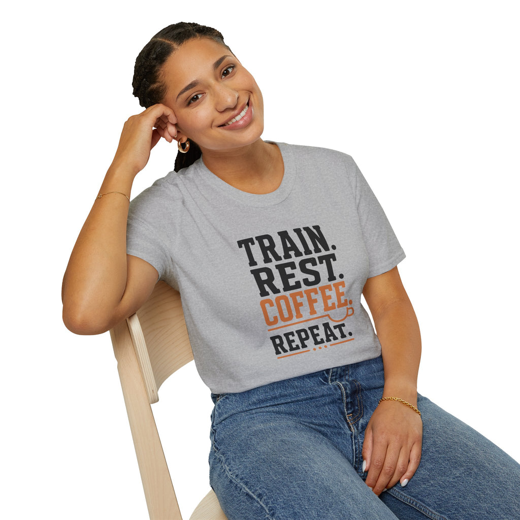 Train Rest Coffee Repeat Minimalist Gym Coffee T-Shirt