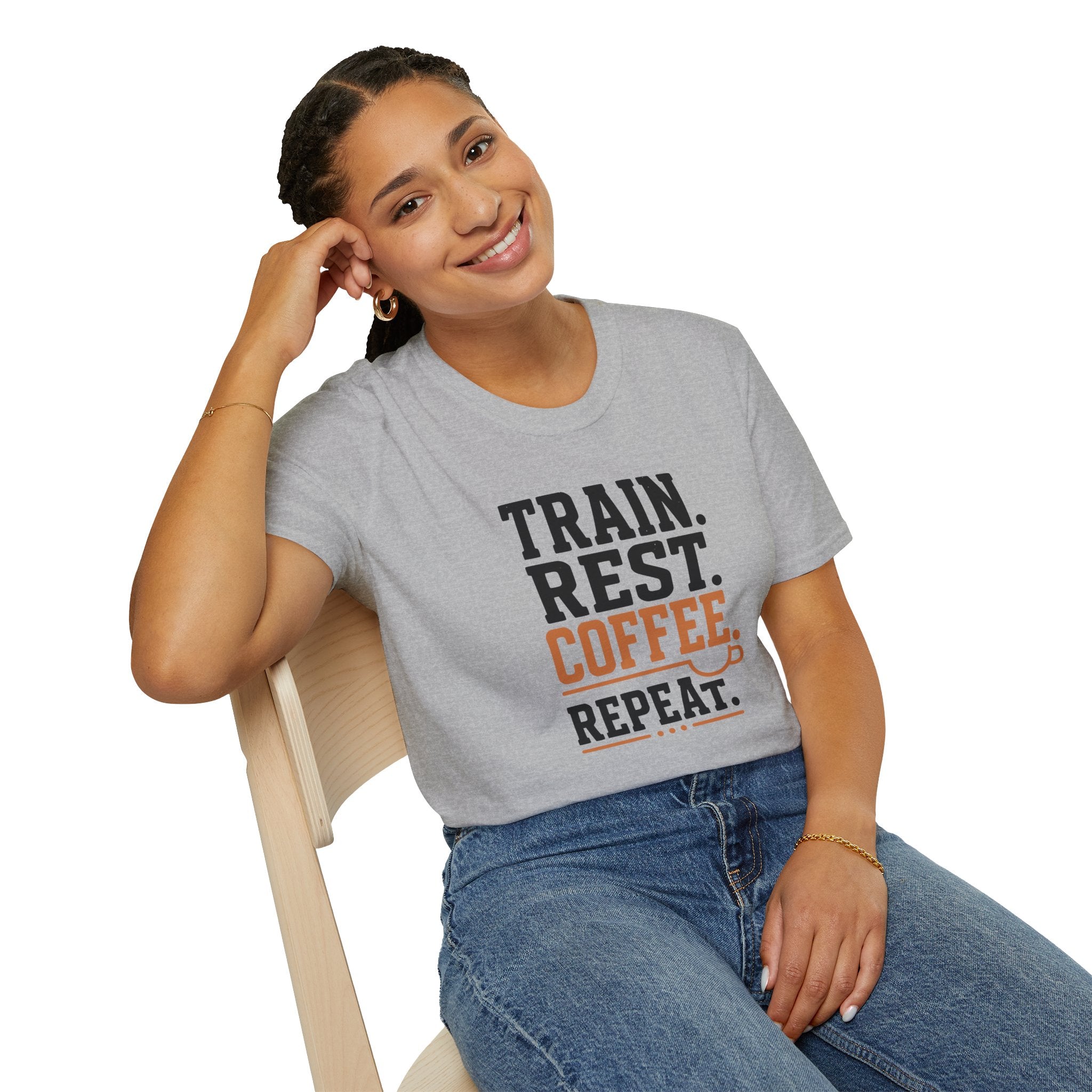 Train Rest Coffee Repeat Minimalist Gym Coffee T-Shirt