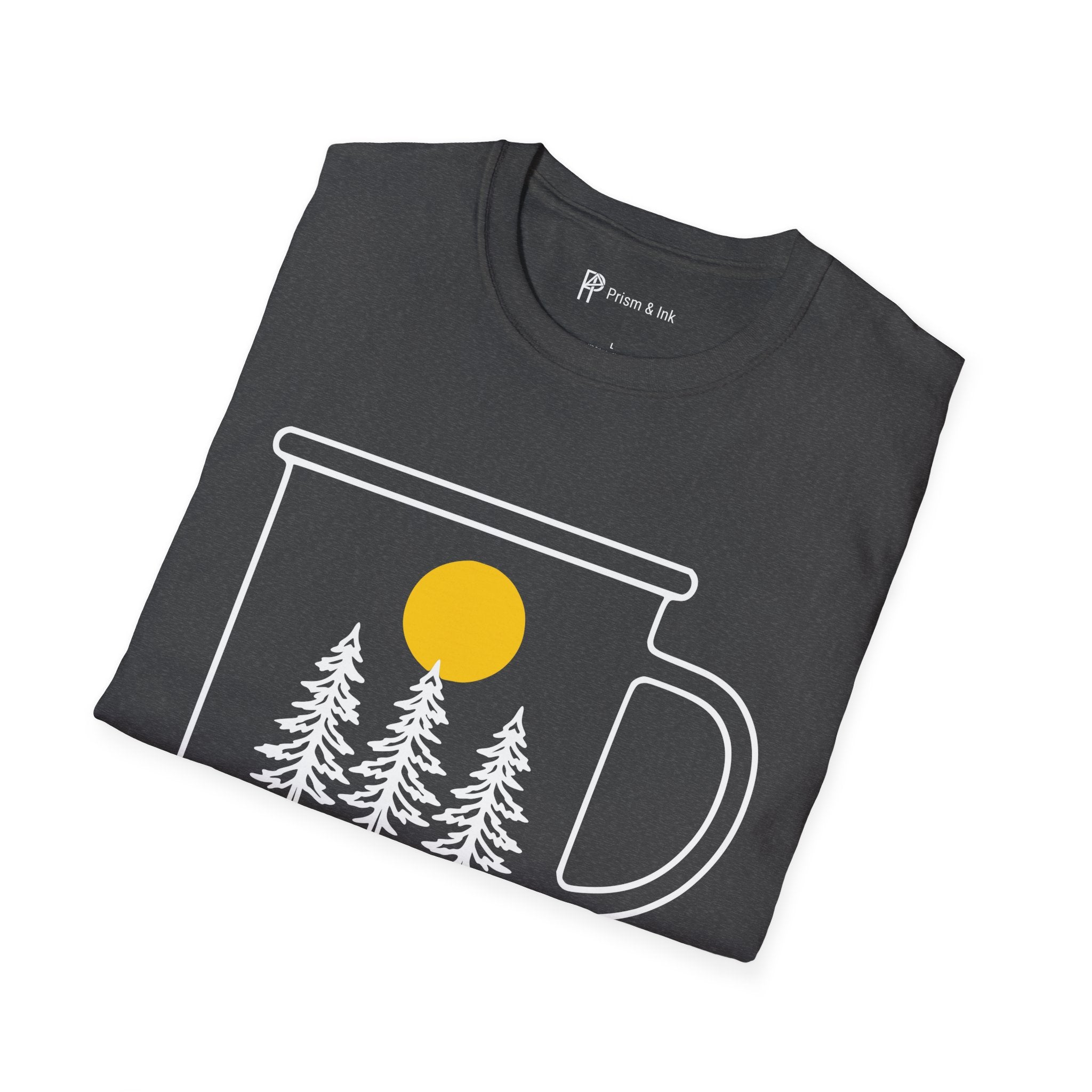 Wild & Awake T-Shirt — Outdoor Enamel Mug and Pine Forest