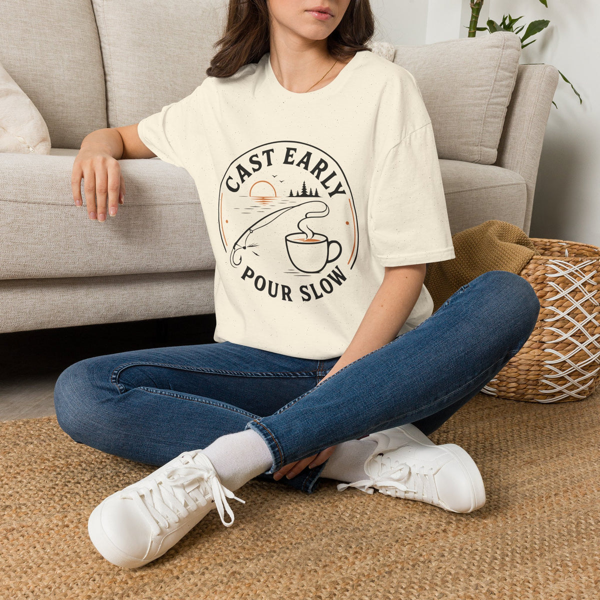 Cast Early Pour Slow Fishing Coffee T-Shirt