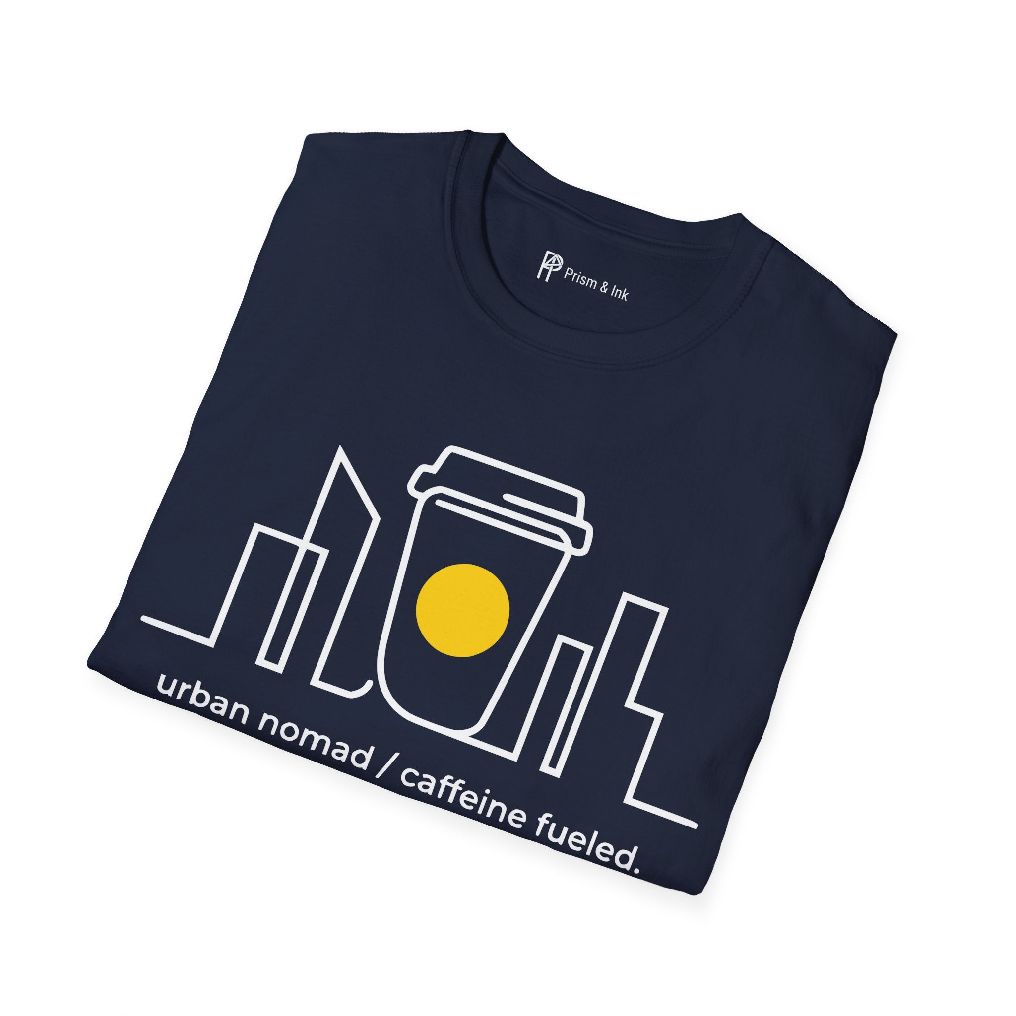 Urban Nomad T-Shirt — City Skyline and Caffeine Fuel