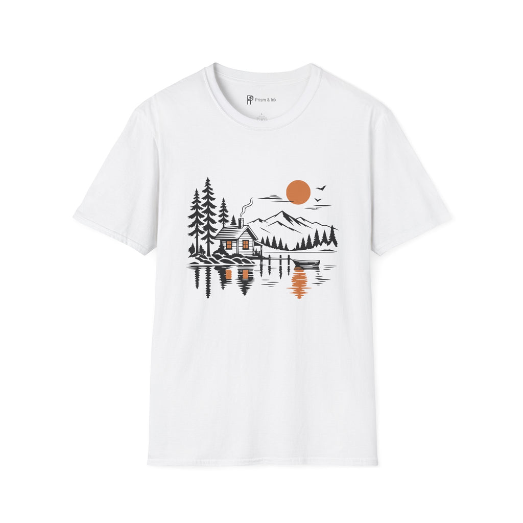 Quiet Cabin Lake Sunset Mountain T-Shirt