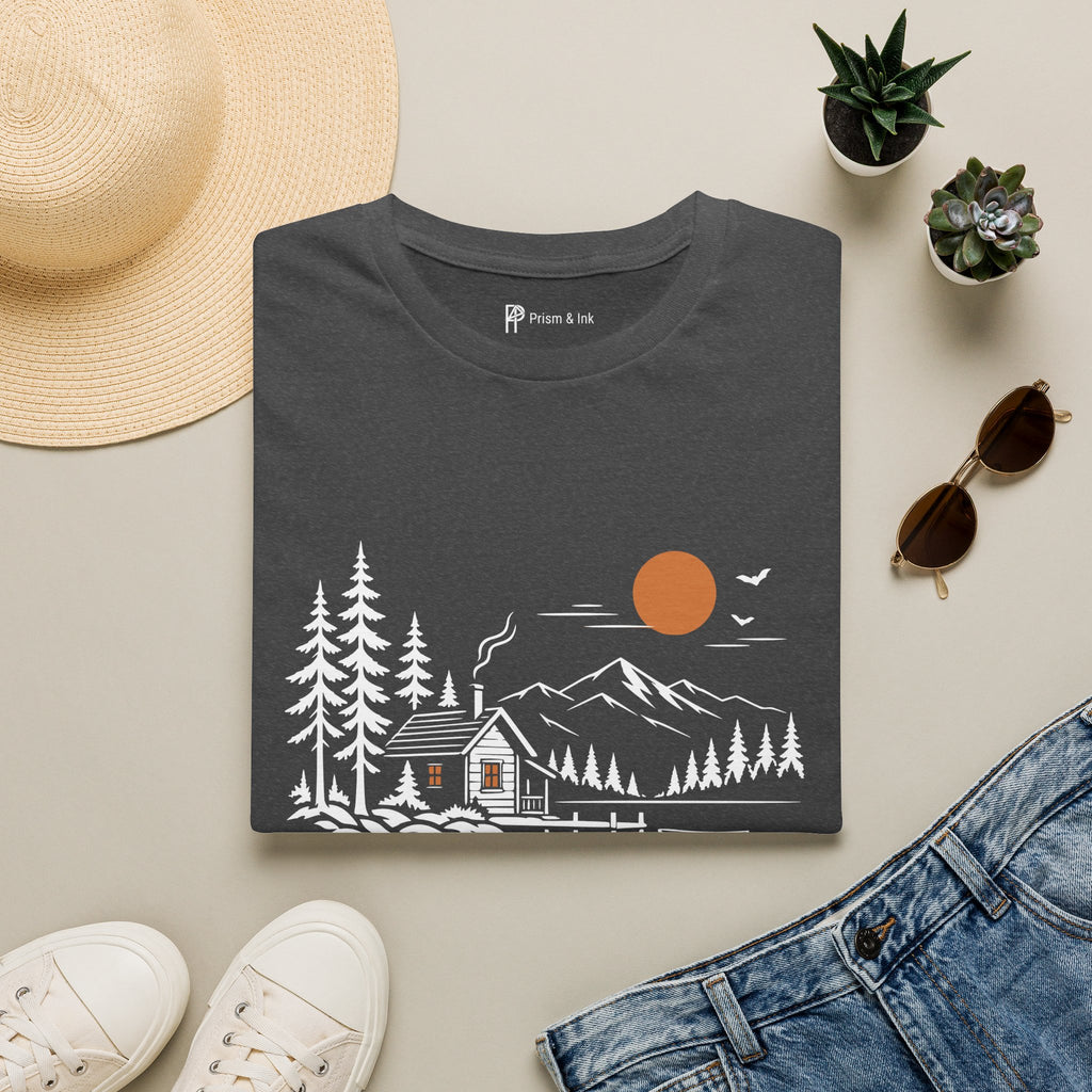 Quiet Cabin Lake Sunset Mountain T-Shirt