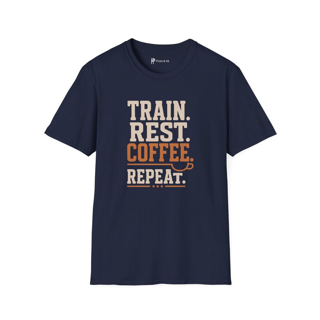 Train Rest Coffee Repeat Minimalist Gym Coffee T-Shirt