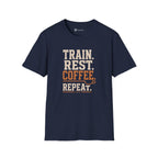 Train Rest Coffee Repeat Minimalist Gym Coffee T-Shirt