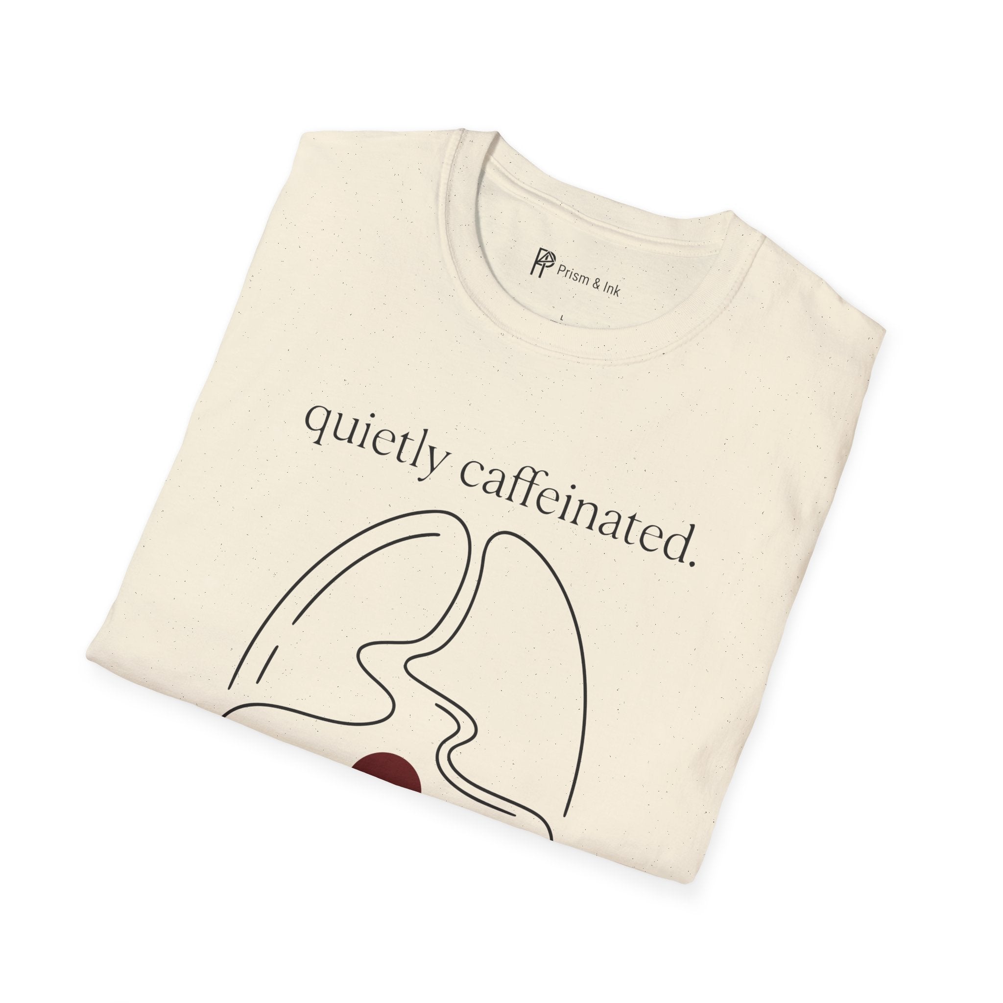 Quietly Caffeinated T-Shirt — Coffee Bean and Mountain Peak Graph