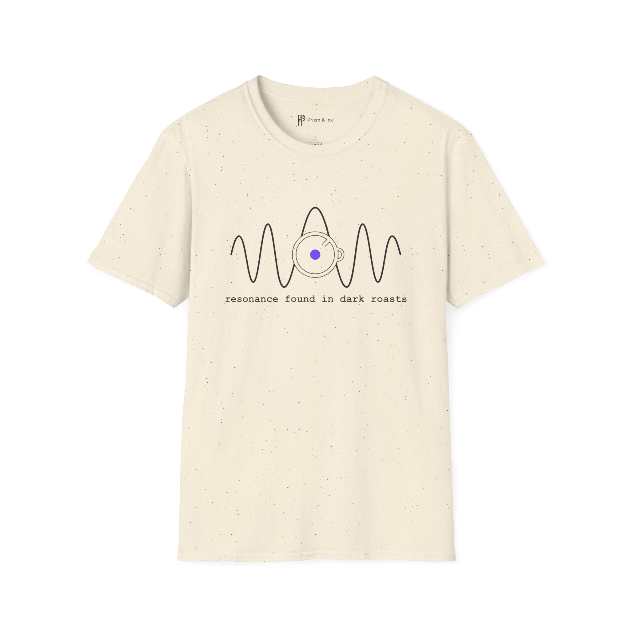 Dark Roast Resonance T-Shirt — Minimalist Audio Wave & Coffee Cup Art