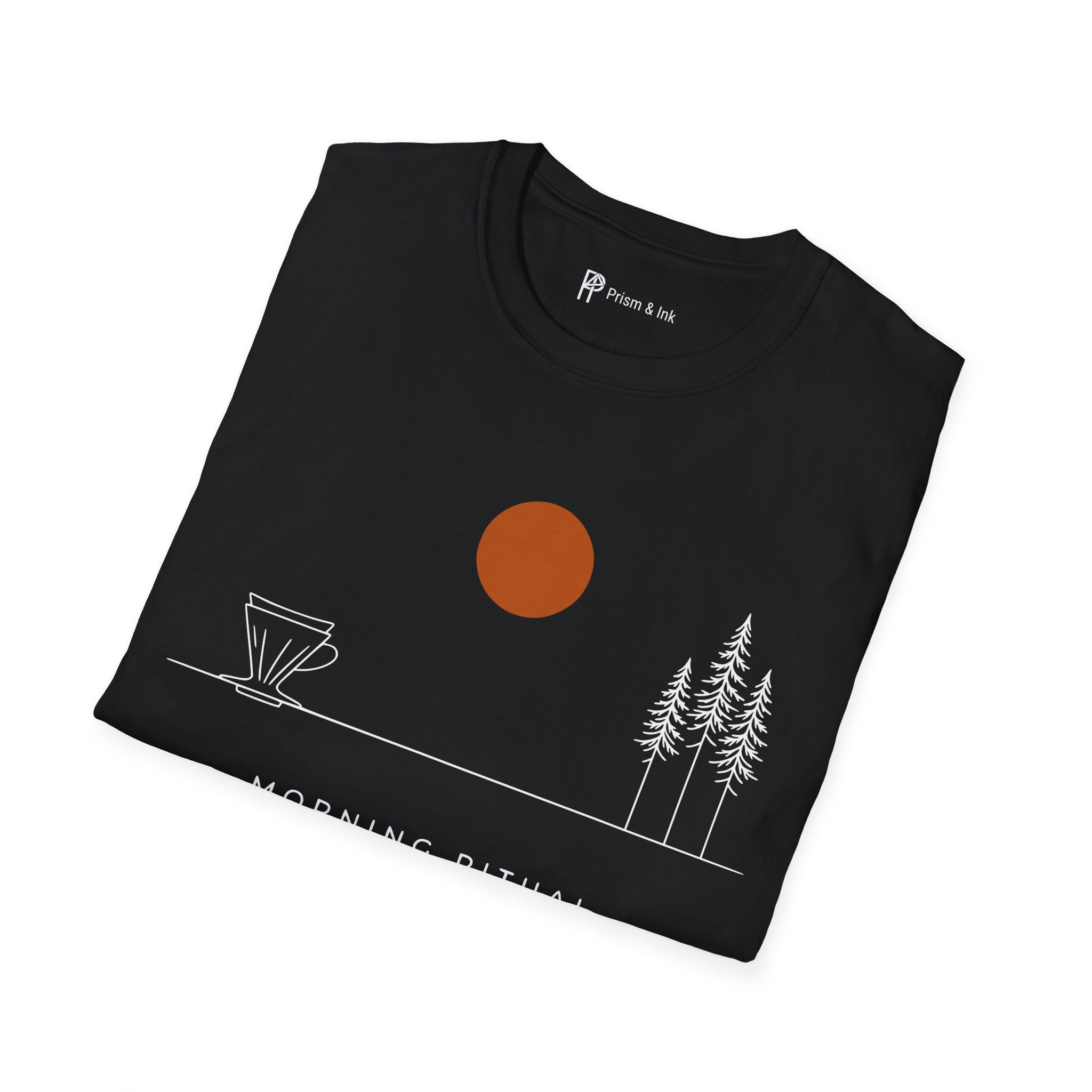 Morning Ritual T-Shirt — Minimalist Pour-Over and Forest Horizon