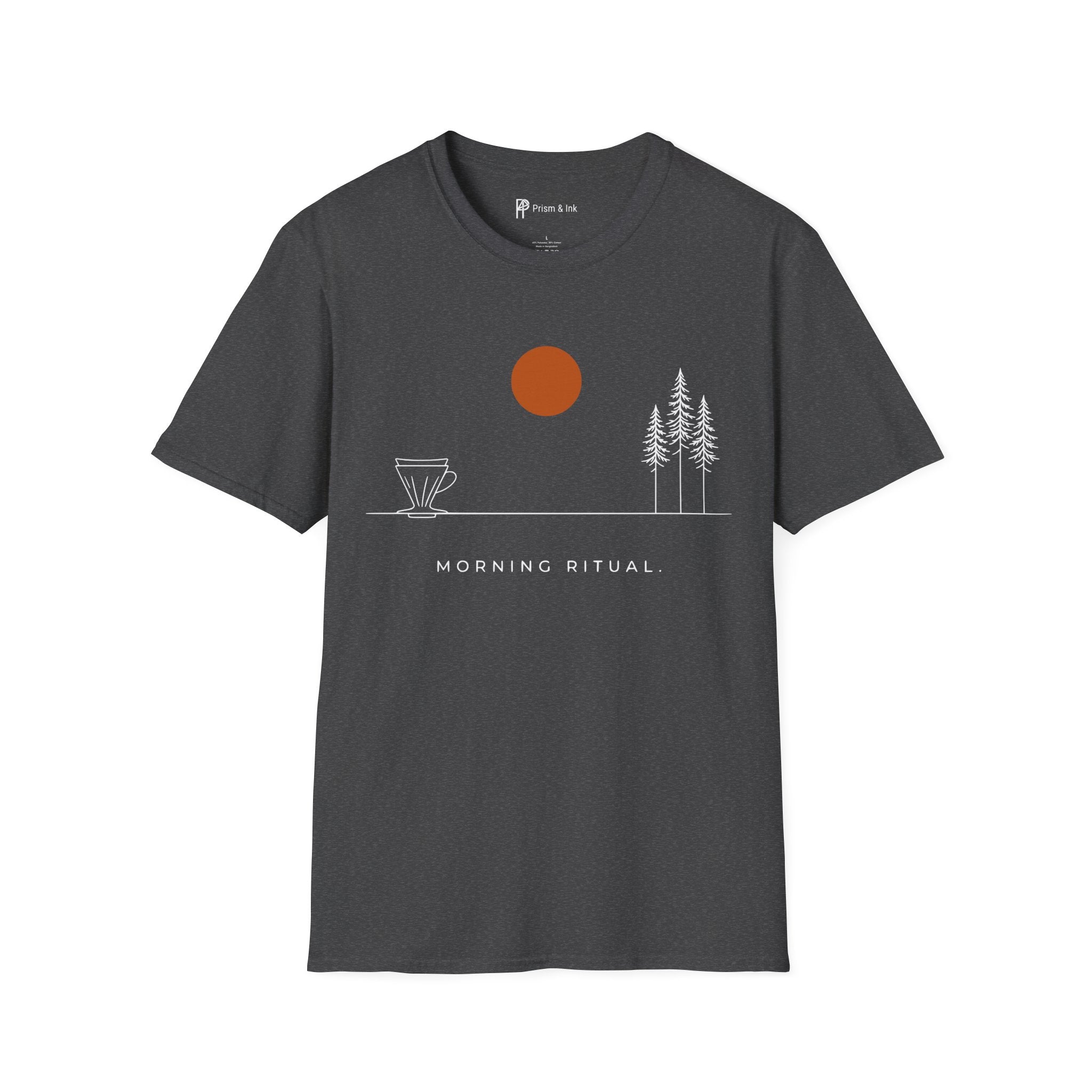 Morning Ritual T-Shirt — Minimalist Pour-Over and Forest Horizon