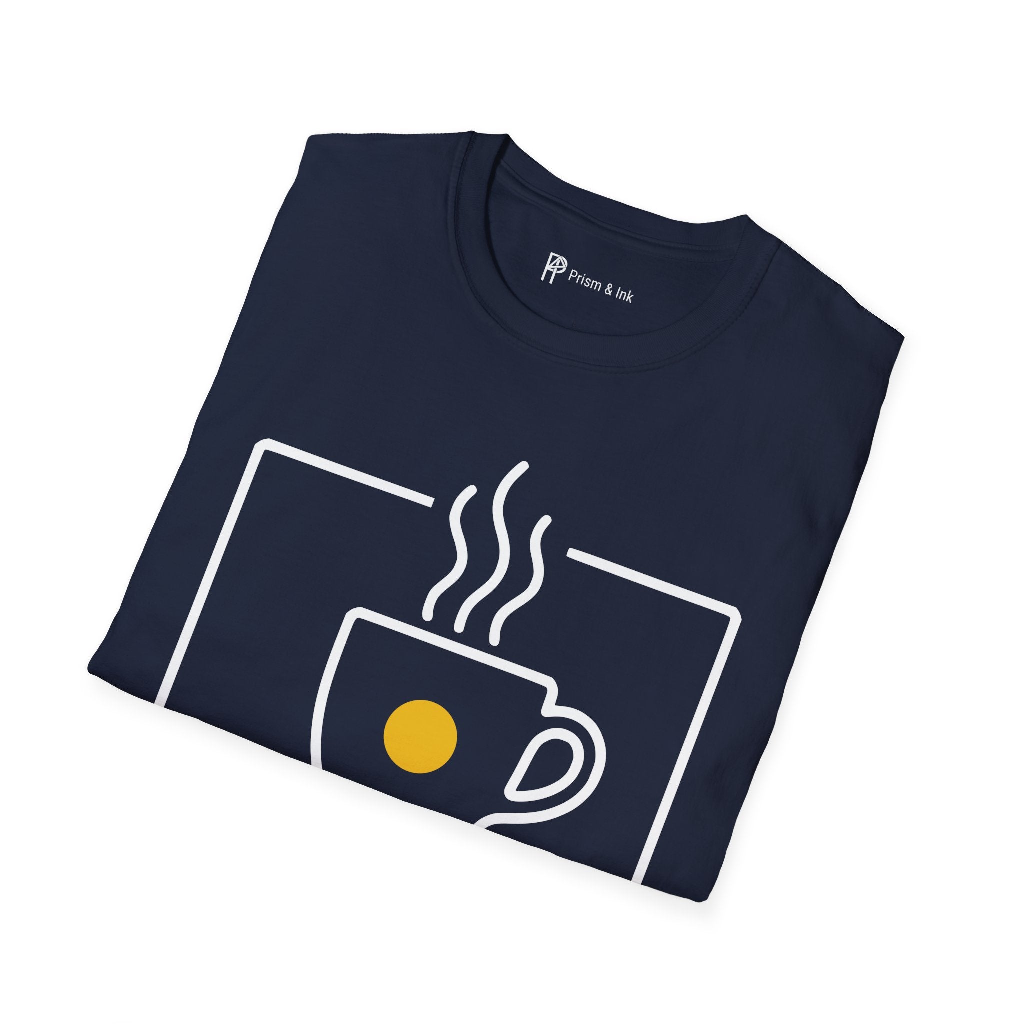 Framing the Morning Light T-Shirt — Minimalist Viewfinder & Coffee Cup Art