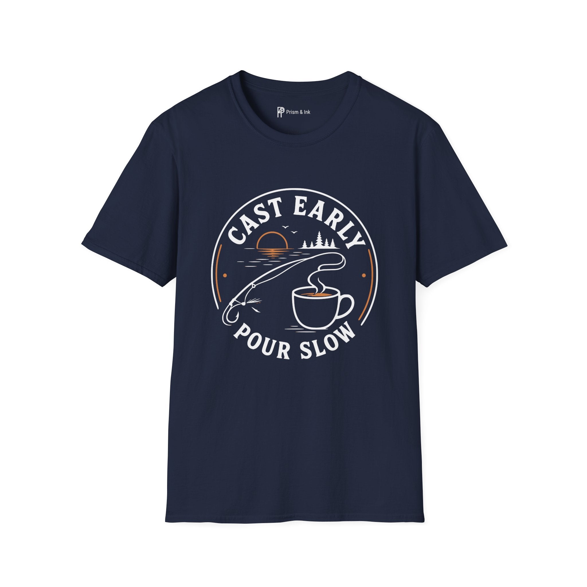 Cast Early Pour Slow Fishing Coffee T-Shirt