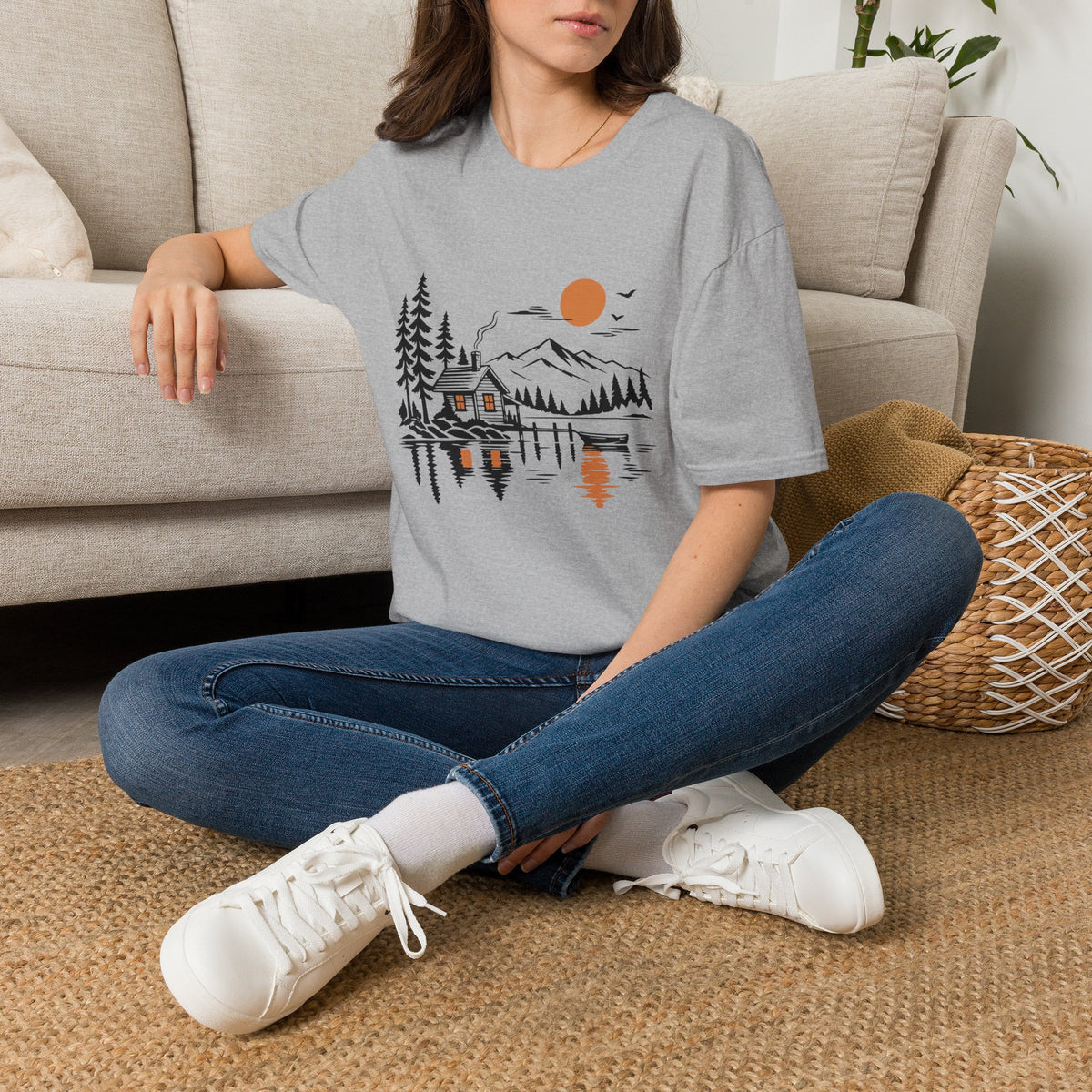 Quiet Cabin Lake Sunset Mountain T-Shirt