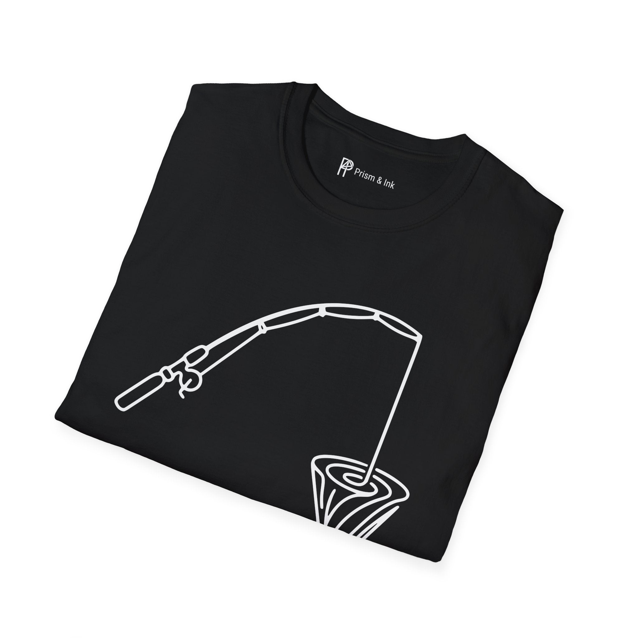 Slow Pour Patience T-Shirt — Fishing Rod & Coffee Dripper Graphic