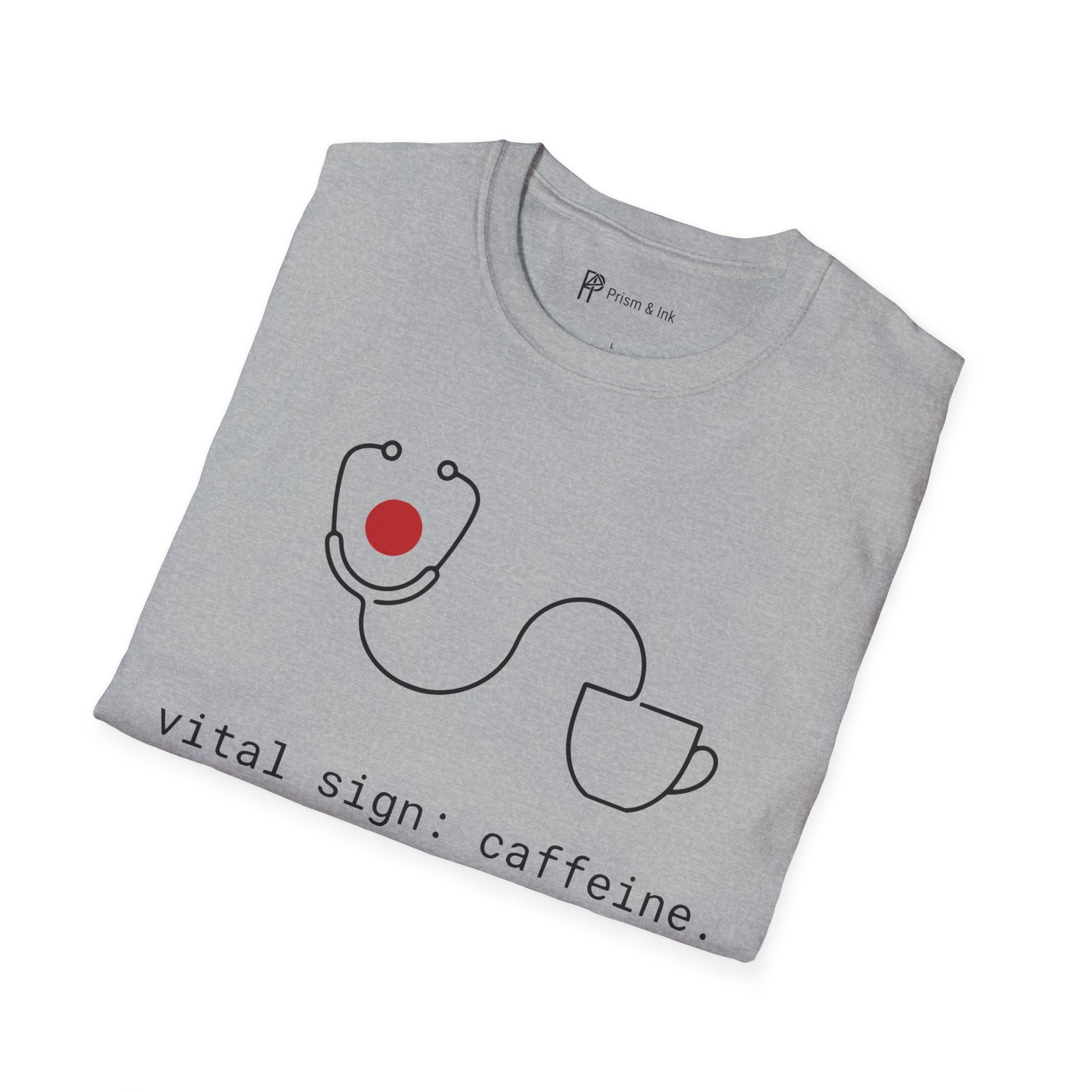 Vital Sign: Caffeine T-Shirt — Minimalist Stethoscope & Coffee Art