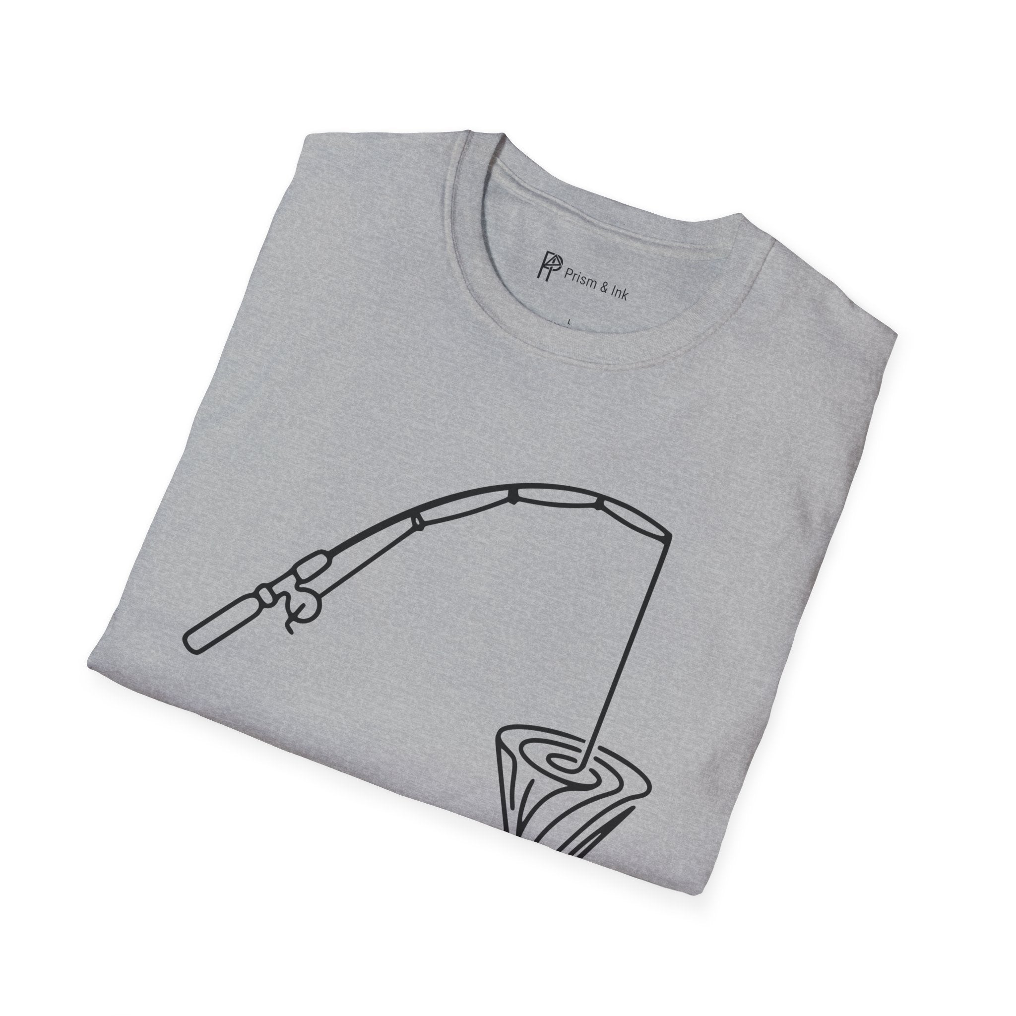 Slow Pour Patience T-Shirt — Fishing Rod & Coffee Dripper Graphic