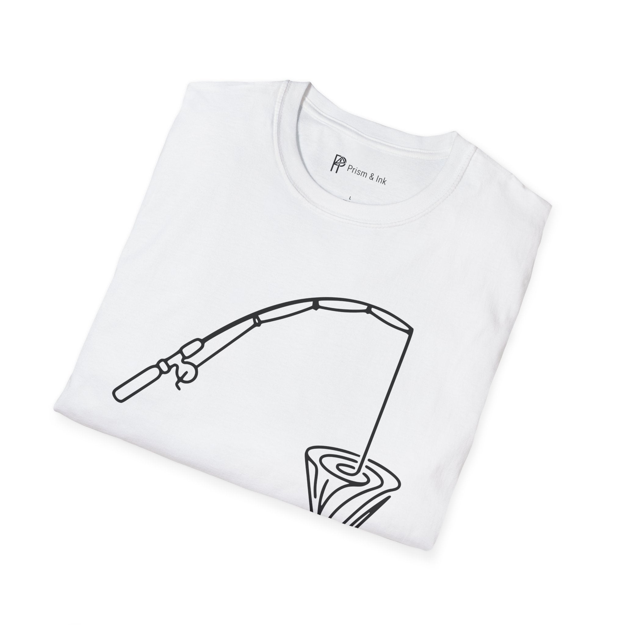 Slow Pour Patience T-Shirt — Fishing Rod & Coffee Dripper Graphic
