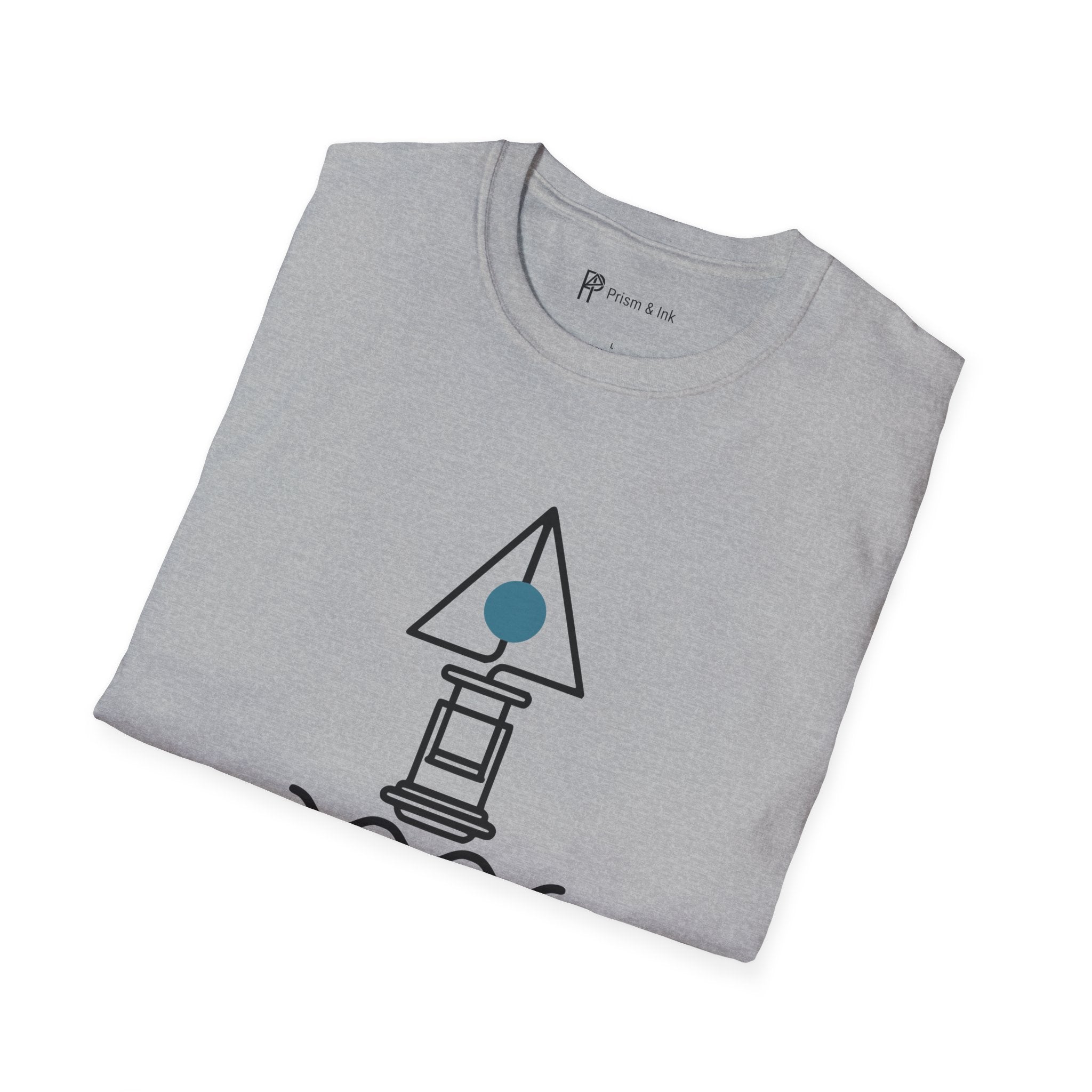 Navigating The Morning Mist T-Shirt — Minimalist Coffee Press & Maritime Buoy Art