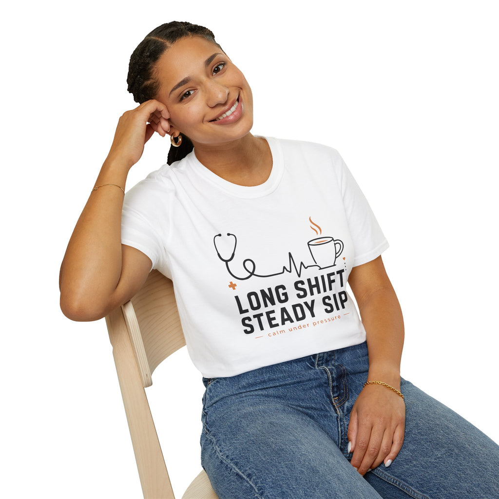 Long Shift Steady Sip Nurse Coffee T-Shirt