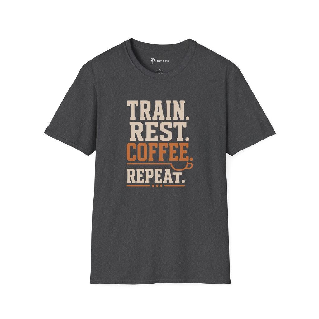 Train Rest Coffee Repeat Minimalist Gym Coffee T-Shirt